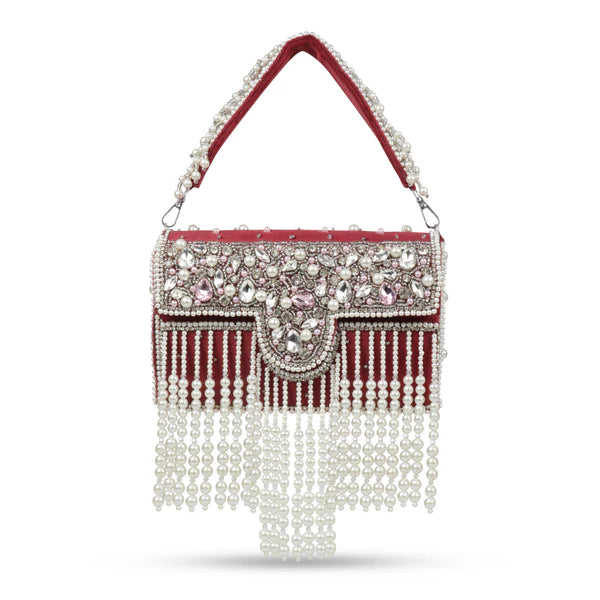Magnolia Women Maroon Embellished Clutch