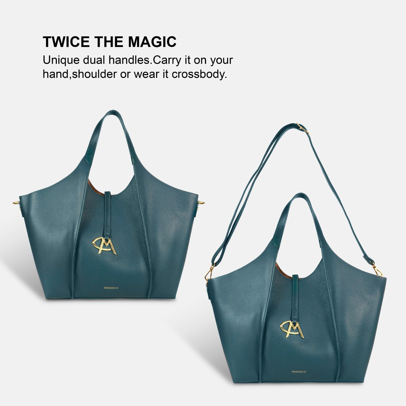 Luxury Hobo Tote Bag Spacious PU Leather Handbag with Charm