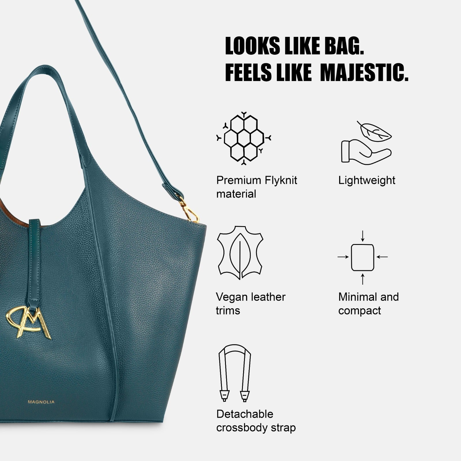 Luxury Hobo Tote Bag Spacious PU Leather Handbag with Charm