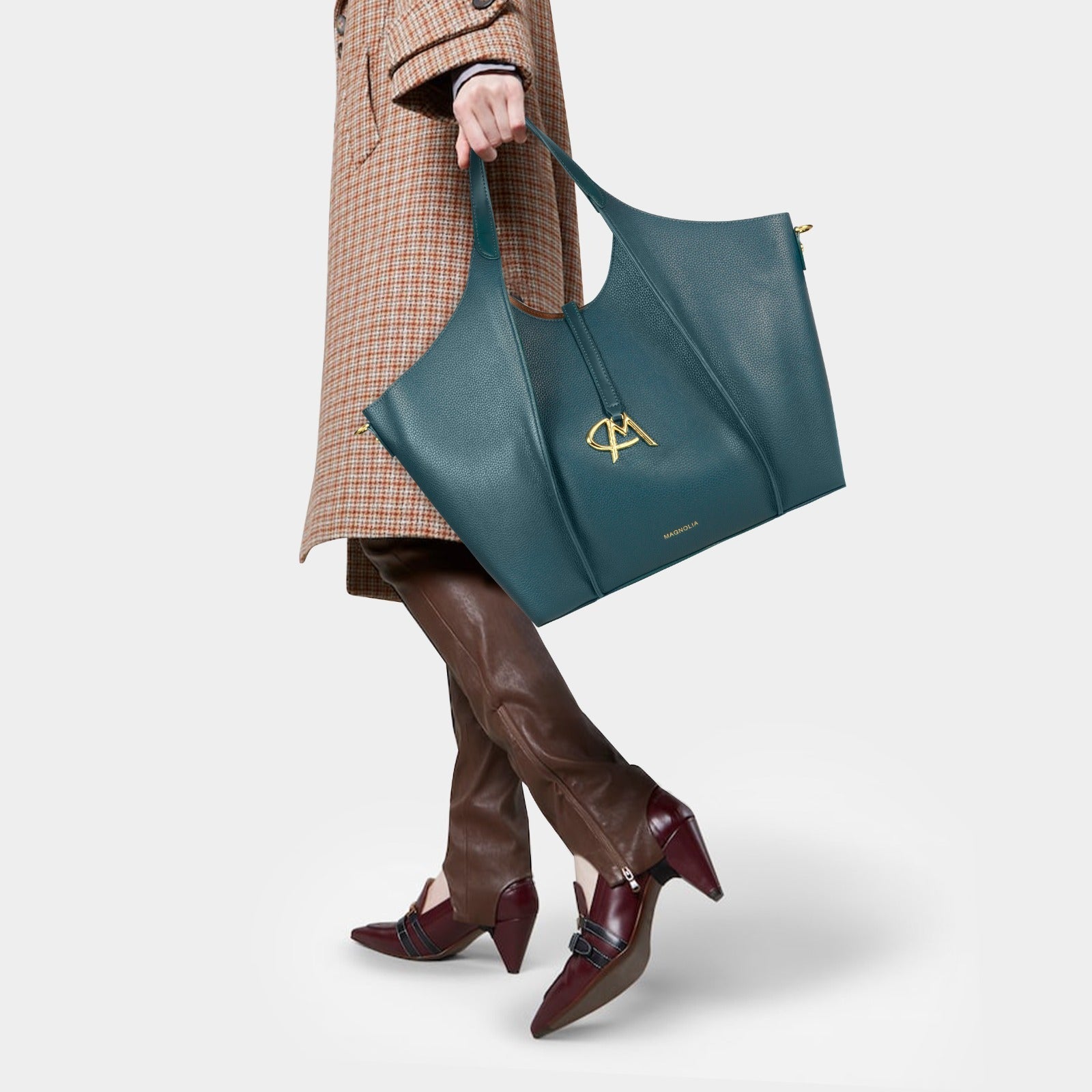 Luxury Hobo Tote Bag Spacious PU Leather Handbag with Charm