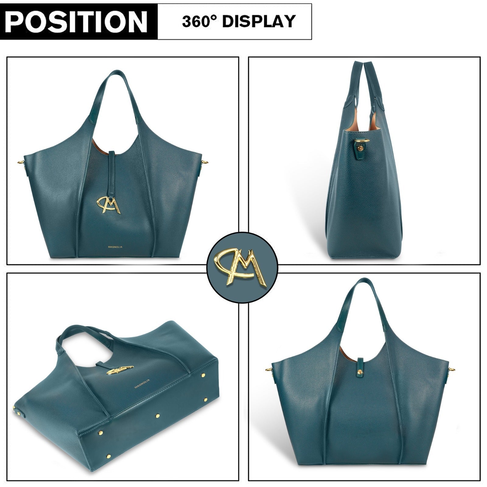 Luxury Hobo Tote Bag Spacious PU Leather Handbag with Charm