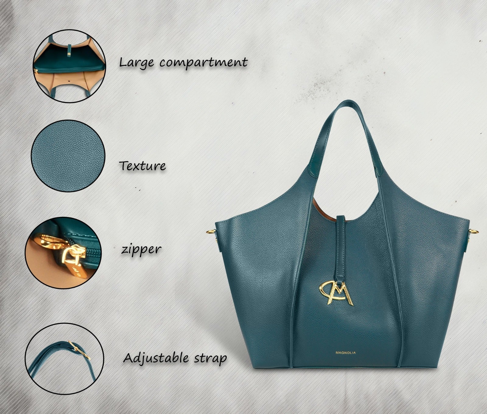 Luxury Hobo Tote Bag Spacious PU Leather Handbag with Charm