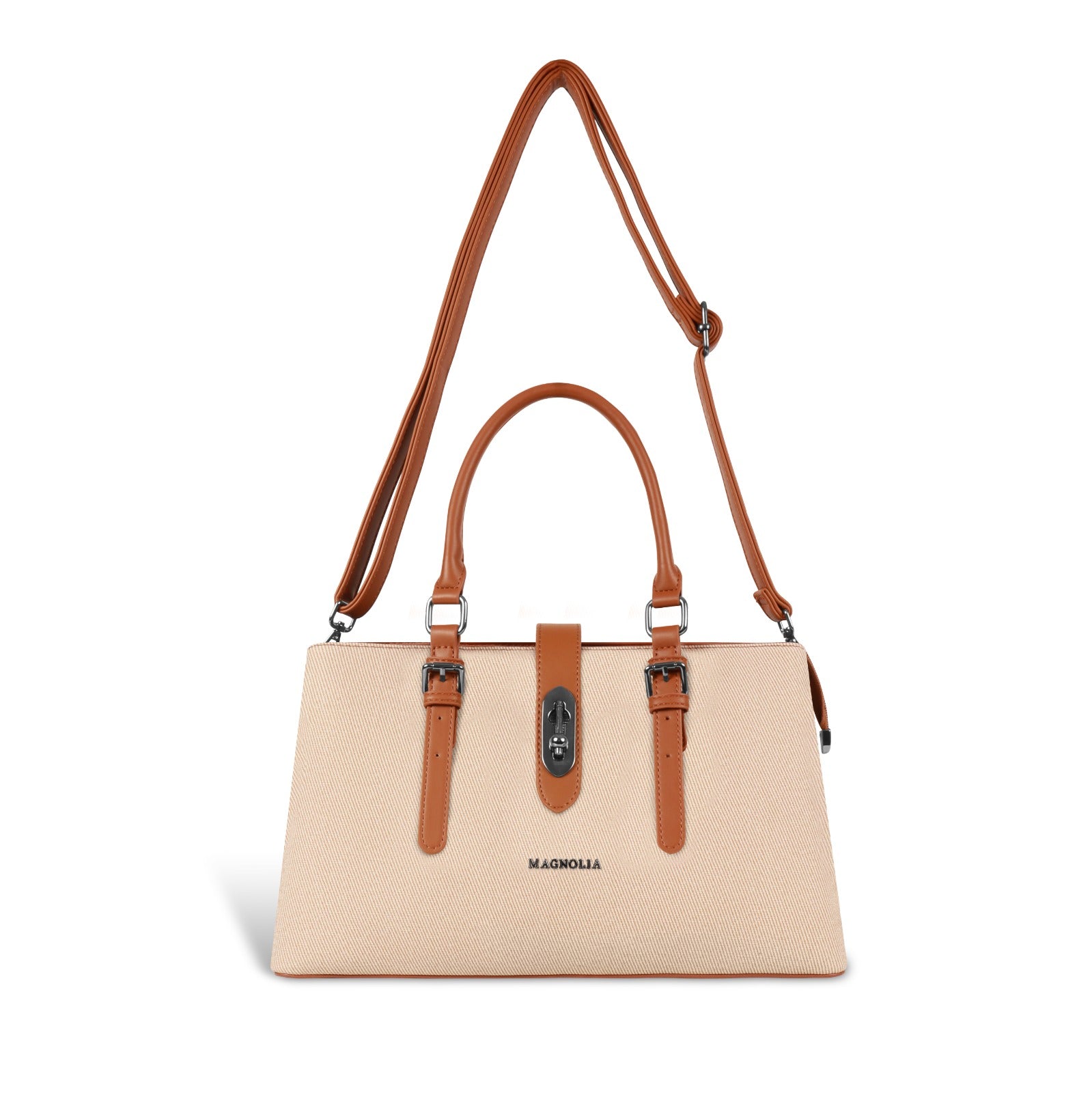 Magnolia Beige & Tan Handbag | Vegan Leather | 10.58L Storage