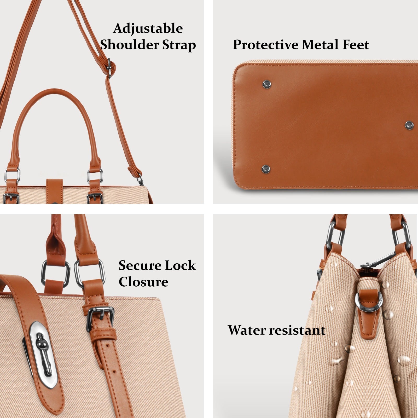 Magnolia Beige & Tan Handbag | Vegan Leather | 10.58L Storage