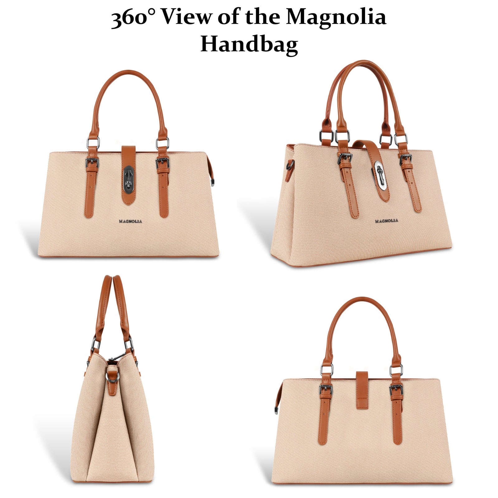 Magnolia Beige & Tan Handbag | Vegan Leather | 10.58L Storage