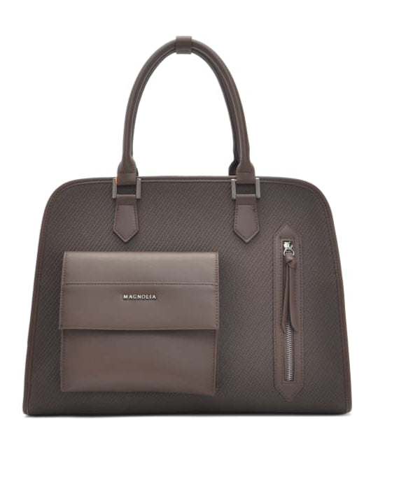 Magnolia MG-7332 Women’s Handbag | Spacious Beige Faux Leather Office & Travel Tote with Front Pocket & Adjustable Strap