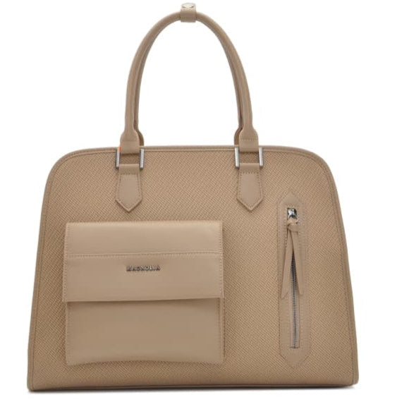 Magnolia MG-7332 Women’s Handbag | Spacious Beige Faux Leather Office & Travel Tote with Front Pocket & Adjustable Strap