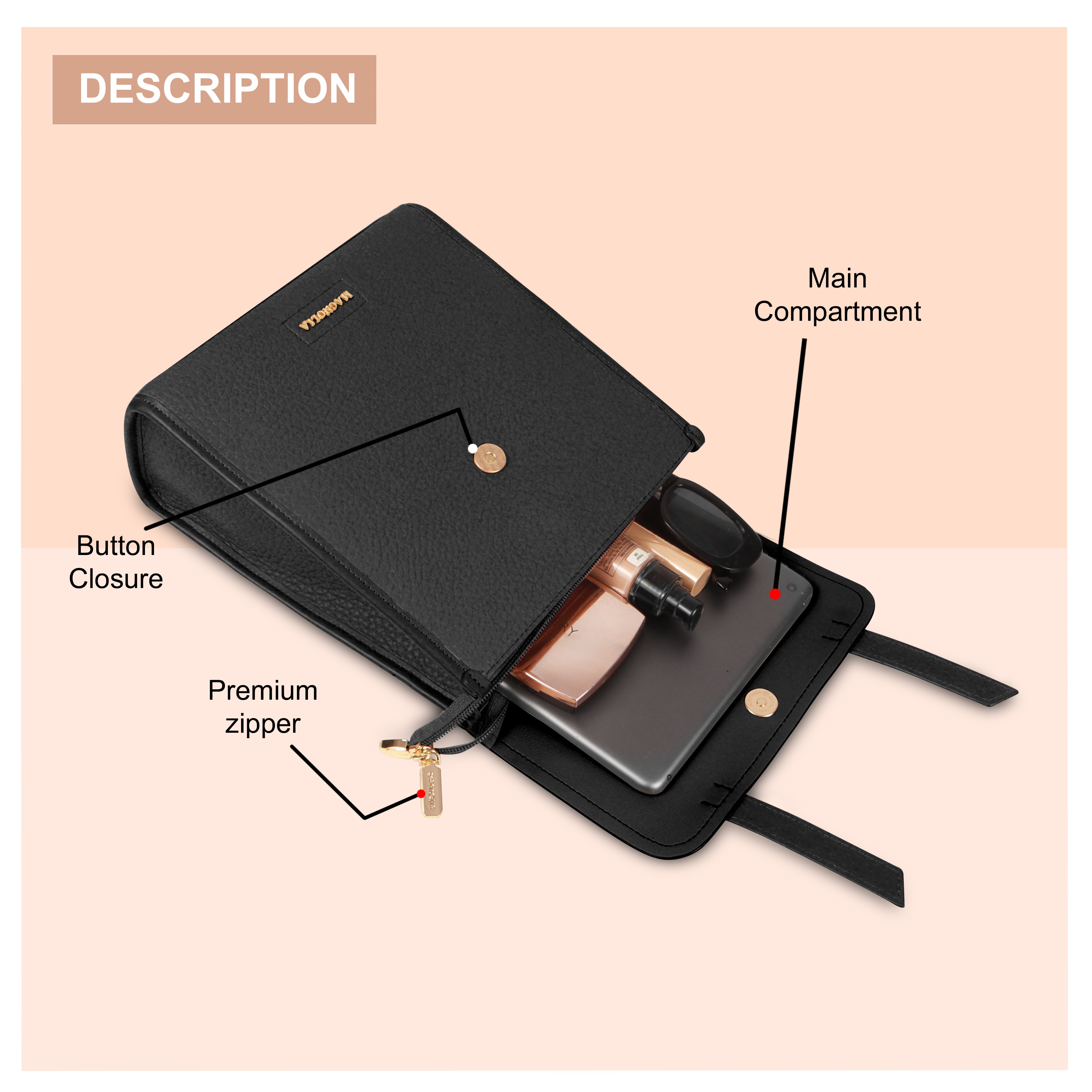 Magnolia Black Vegan Leather Backpack for Women | 10.5L Stylish Casual Daypack with Long Strap