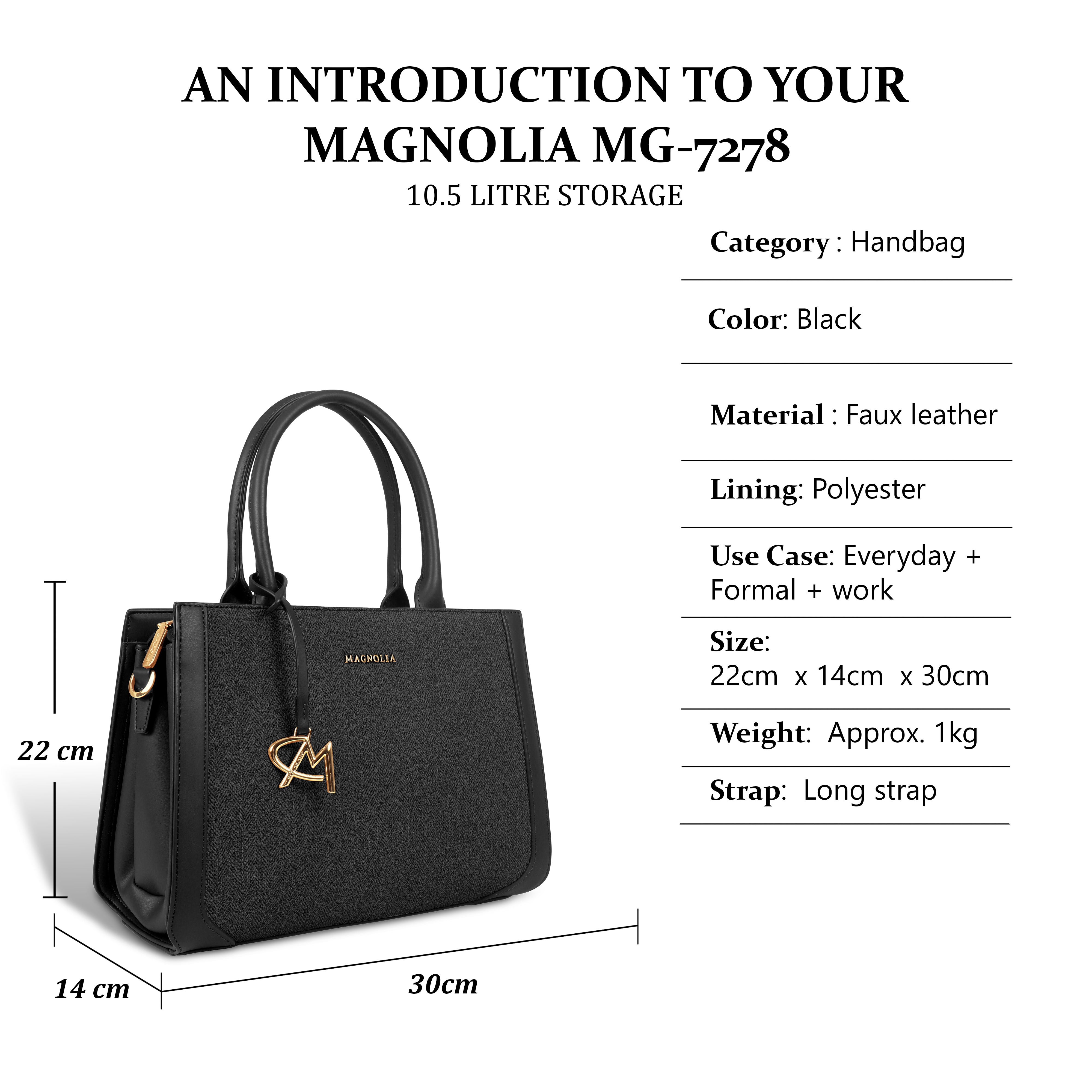 Magnolia Structured PU Leather Handbag for Women | 10.5L Stylish Office & Everyday Bag with Long Strap