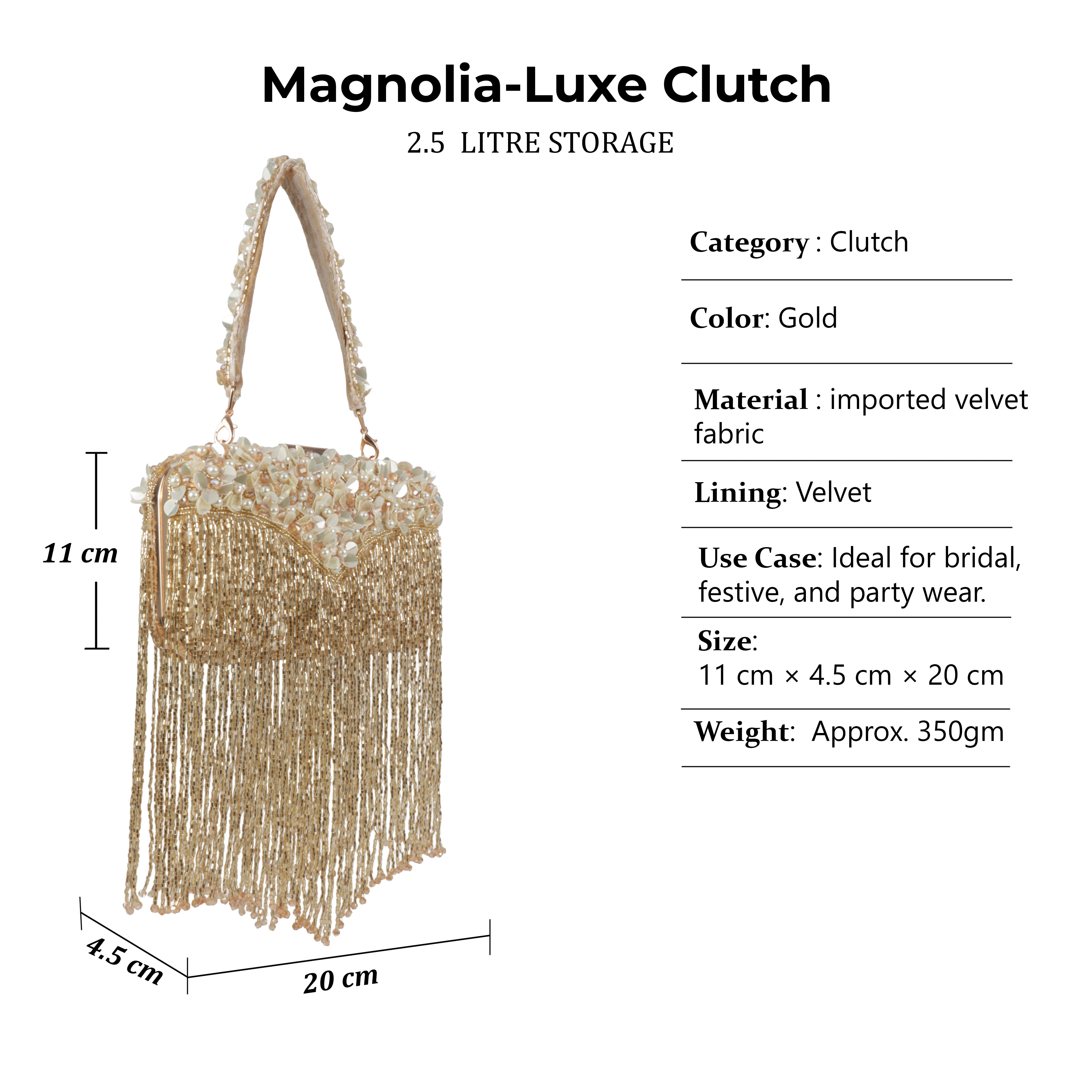 Magnolia-Luxe Gold Clutch with Embellished Fringe Detail
