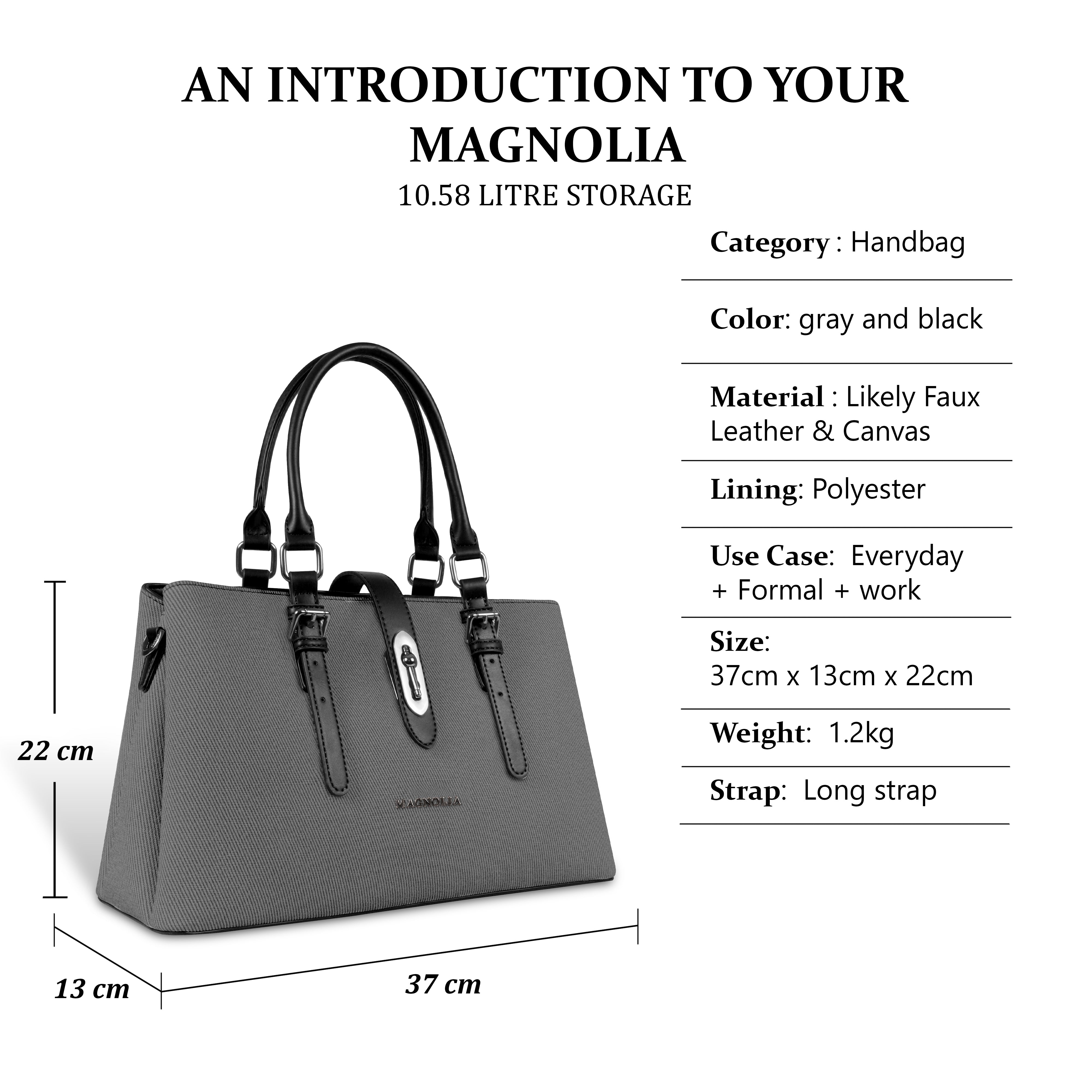 Magnolia Black Handbag | Vegan Leather | 10.58L Storage