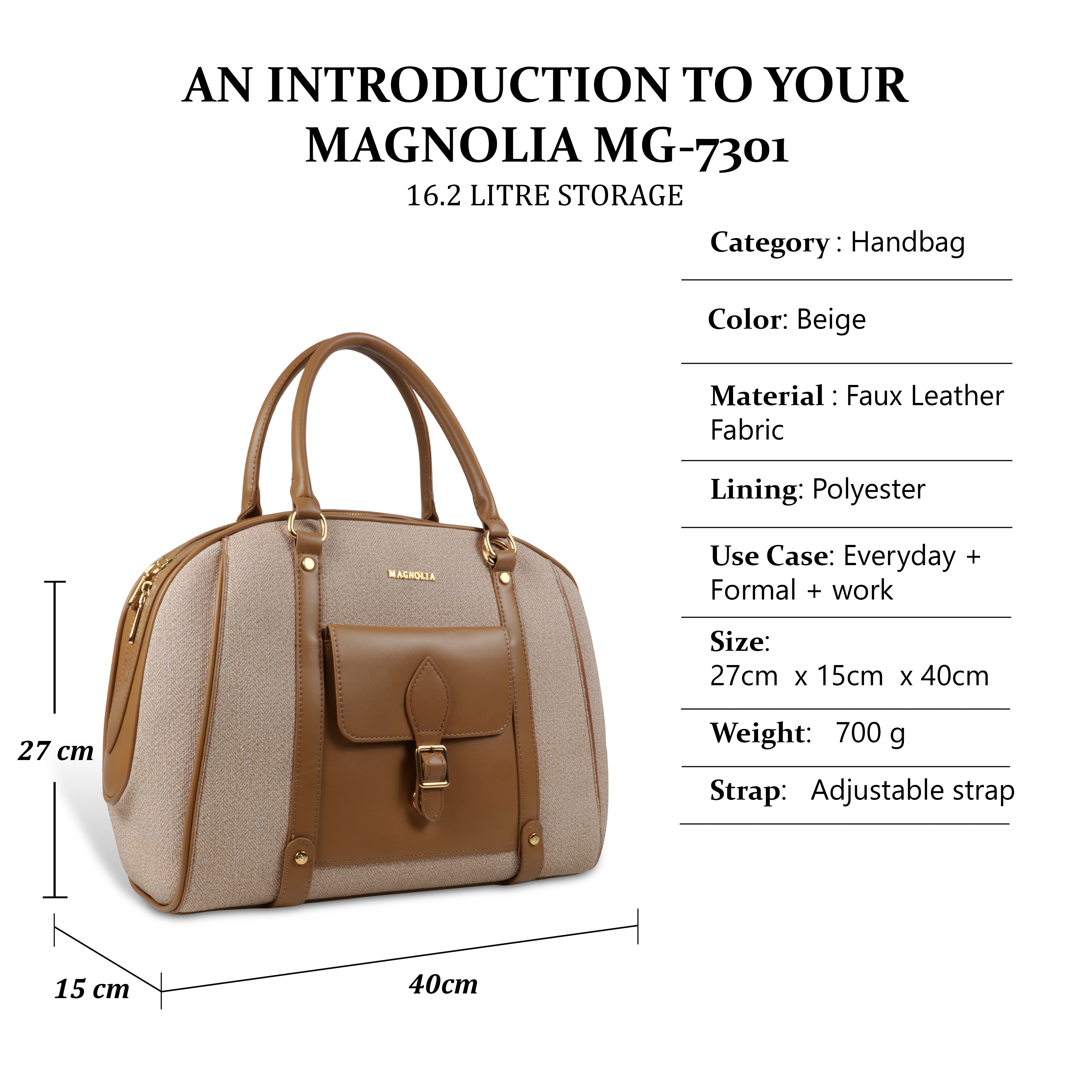 Magnolia Elegant Leatherette Handbag for Women with Detachable Strap