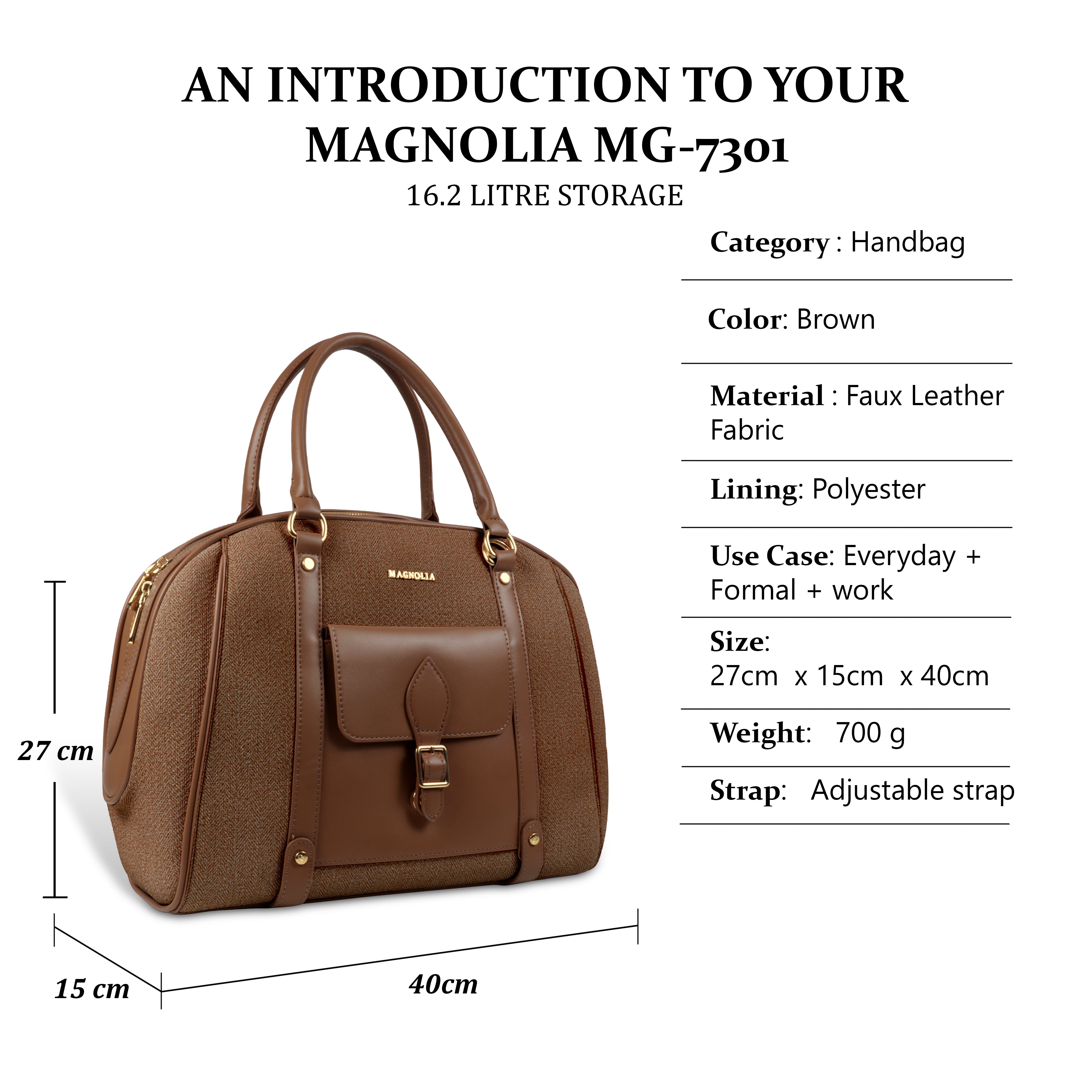 Magnolia Elegant Leatherette Handbag for Women with Detachable Strap