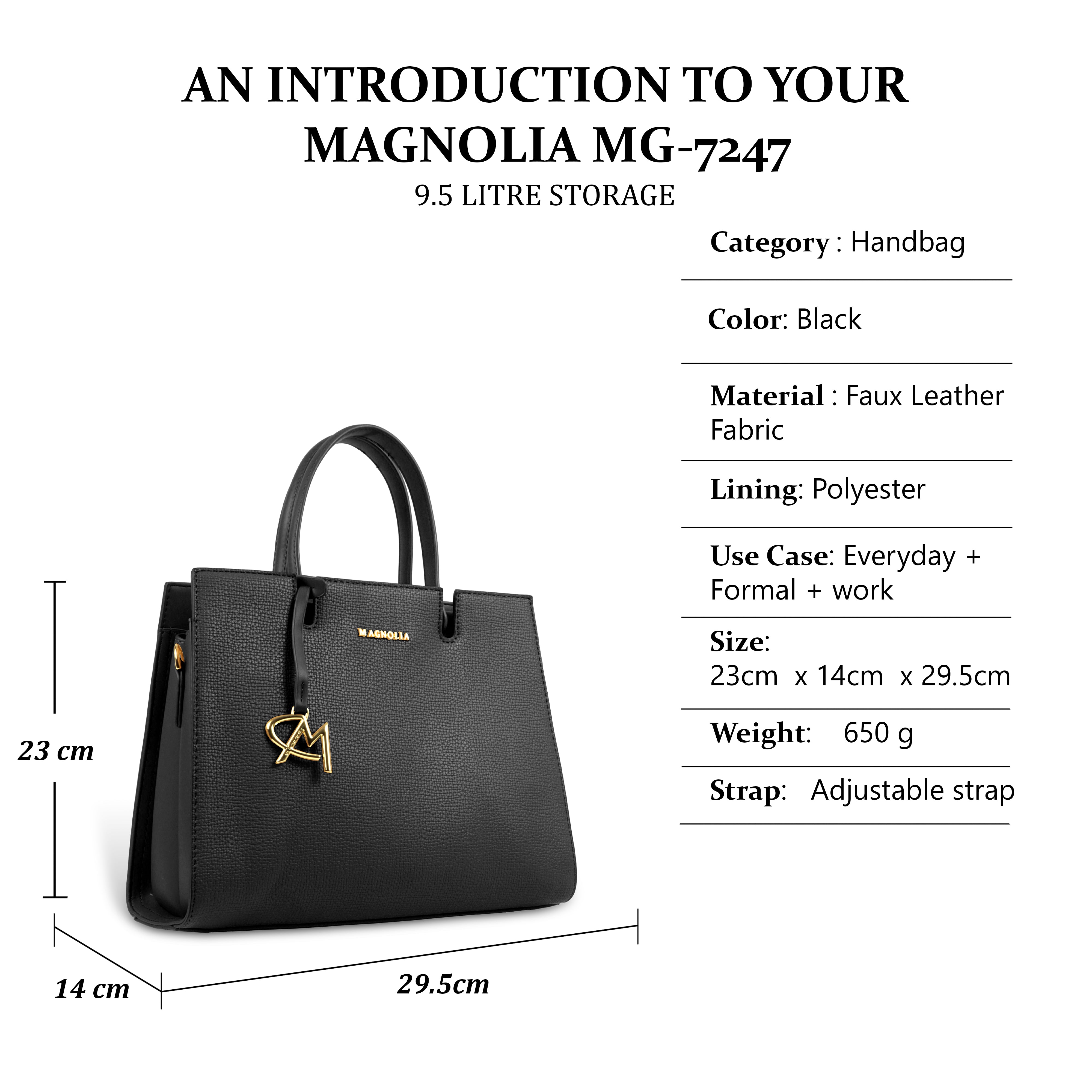 Magnolia Women’s Handbag – 9.5L Spacious Faux Leather Tote in Black