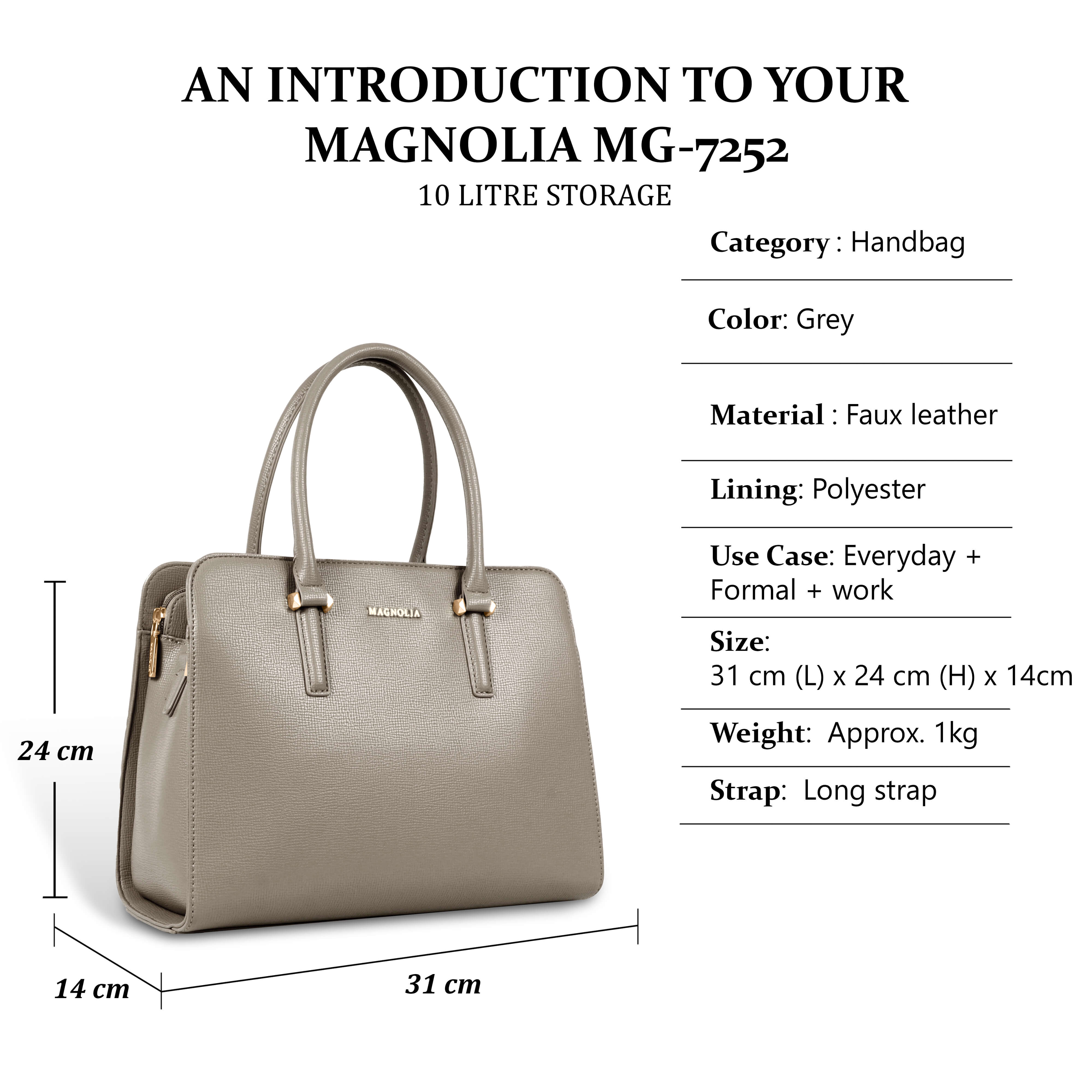 Magnolia® Prime Beige Carryall Vegan LeatherHandbag with Spacious Interior & Long Strap – Bronze