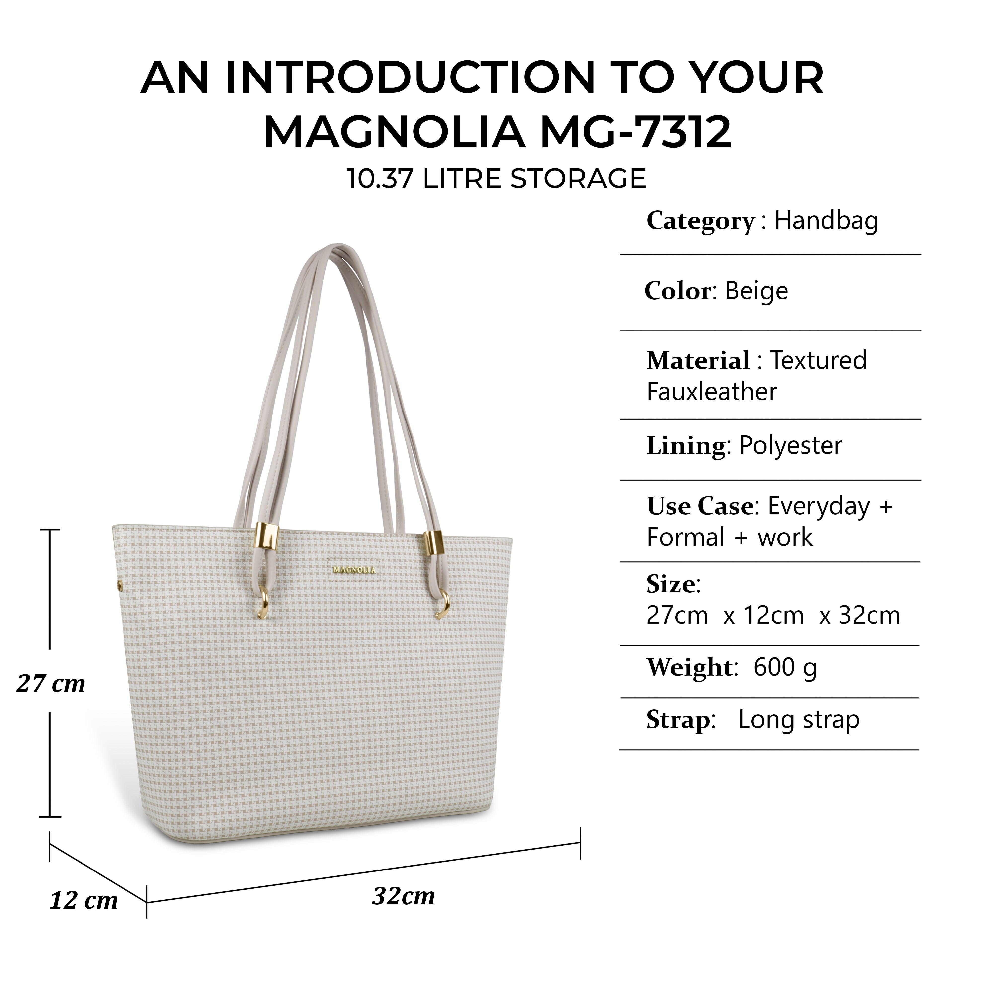 Magnolia Stylish Textured Tote Bag for Women with Spacious Compartments