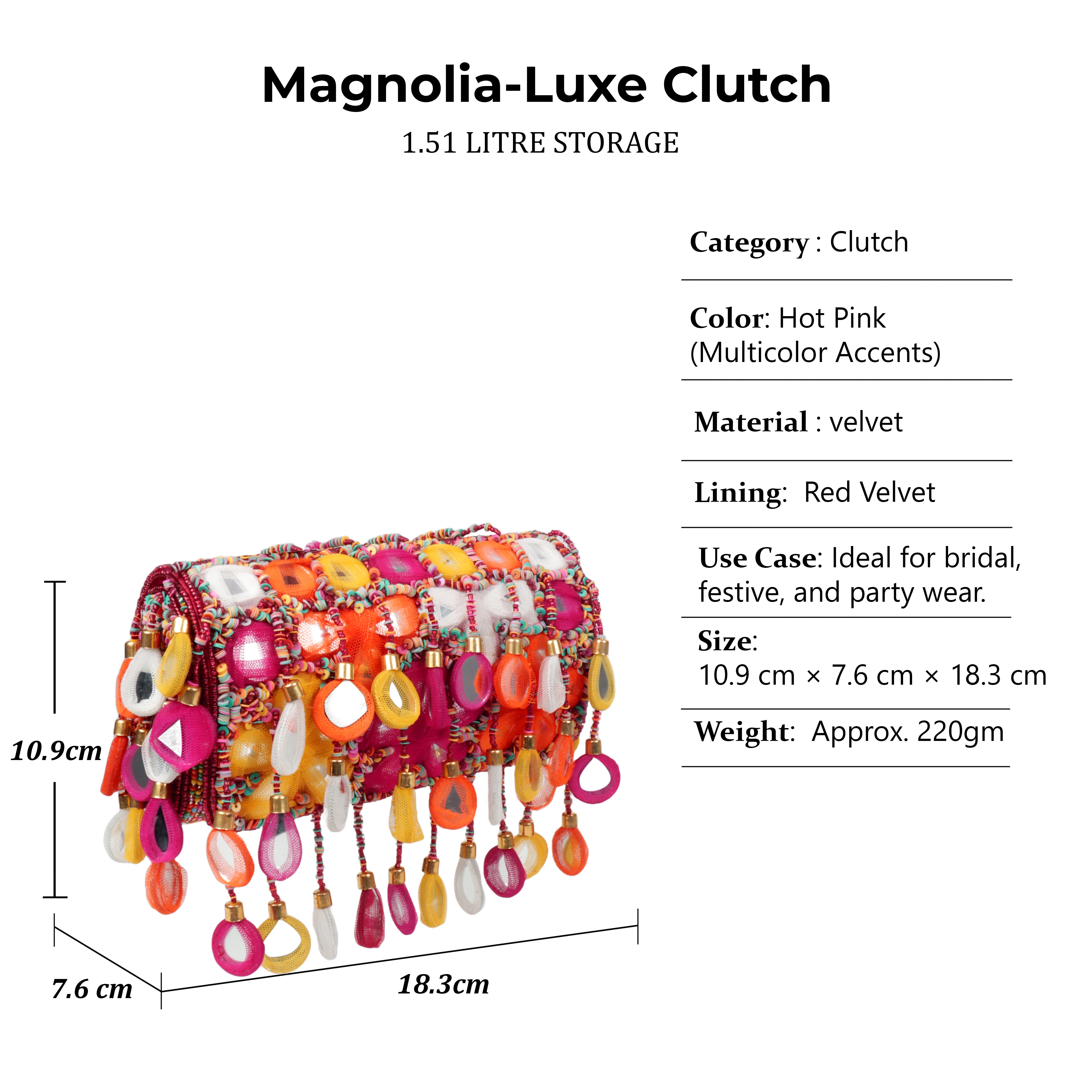 Magnolia Luxe Hot Pink Multicolor Velvet Clutch – Bridal, Festive & Party Wear