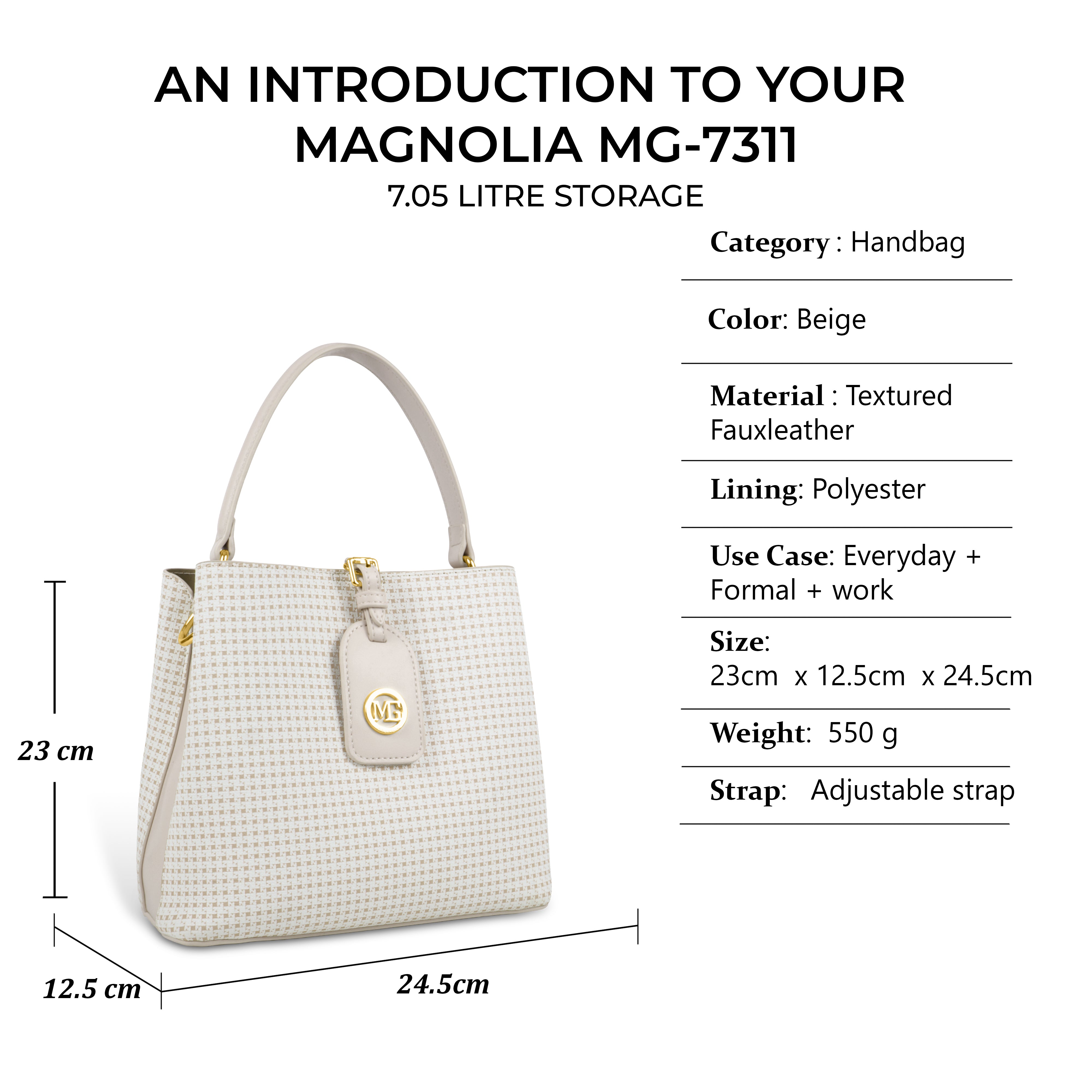Magnolia Premium Textured Handbag for Women with Detachable Sling Strap