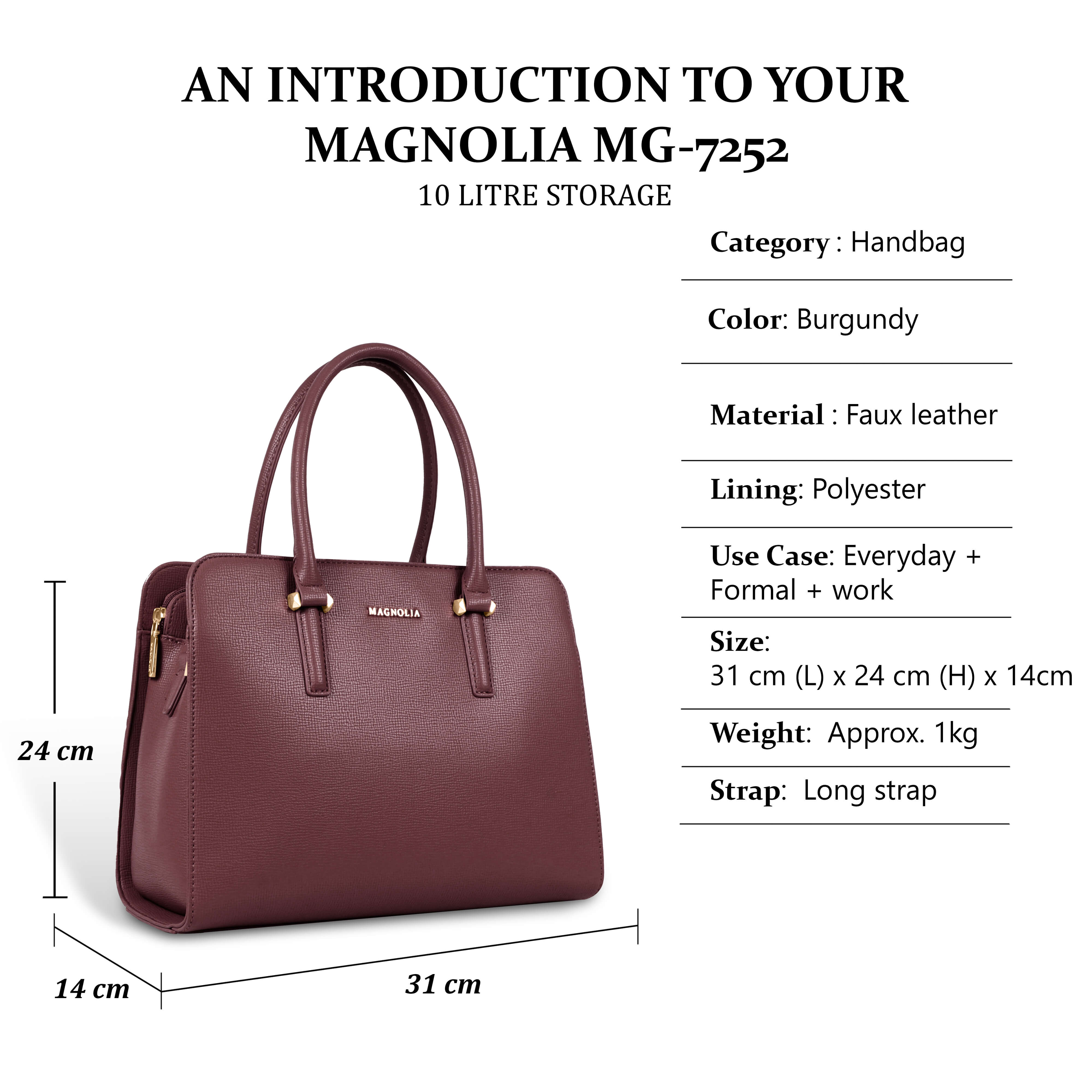 Magnolia® Prime Beige Carryall Vegan LeatherHandbag with Spacious Interior & Long Strap – Red