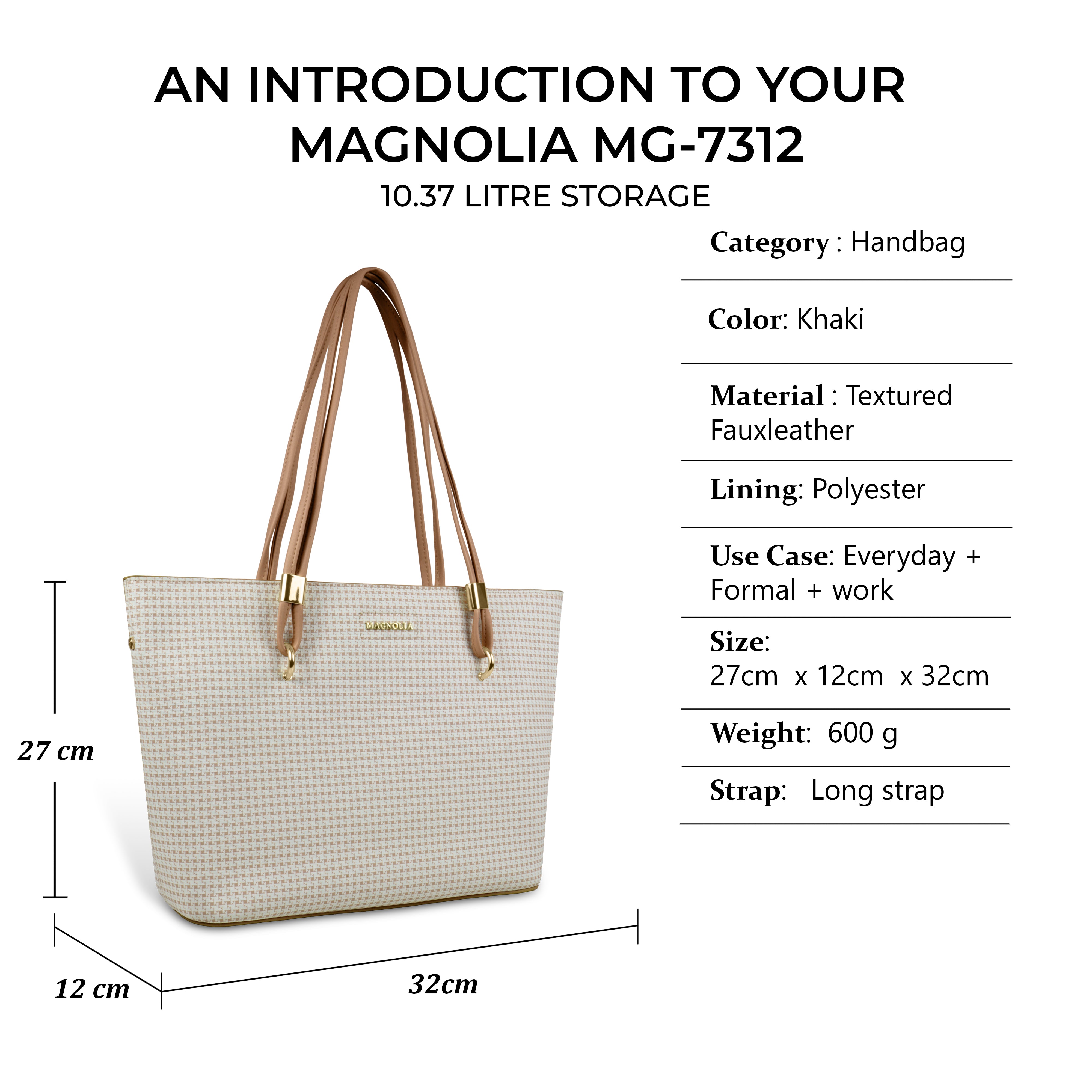 Magnolia Stylish Textured Tote Bag for Women with Spacious Compartments