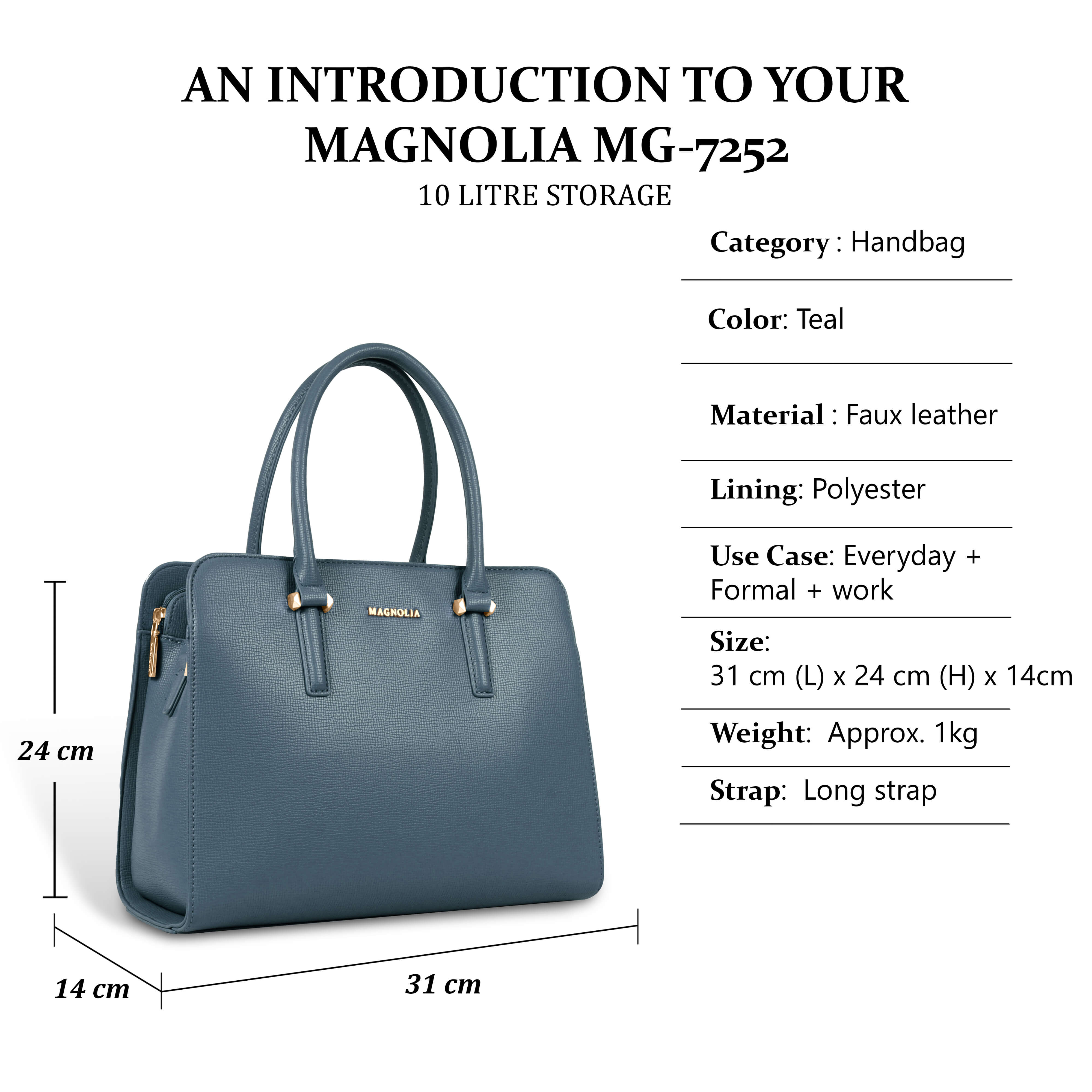 Magnolia® Prime Beige Carryall Vegan LeatherHandbag with Spacious Interior & Long Strap – Blue