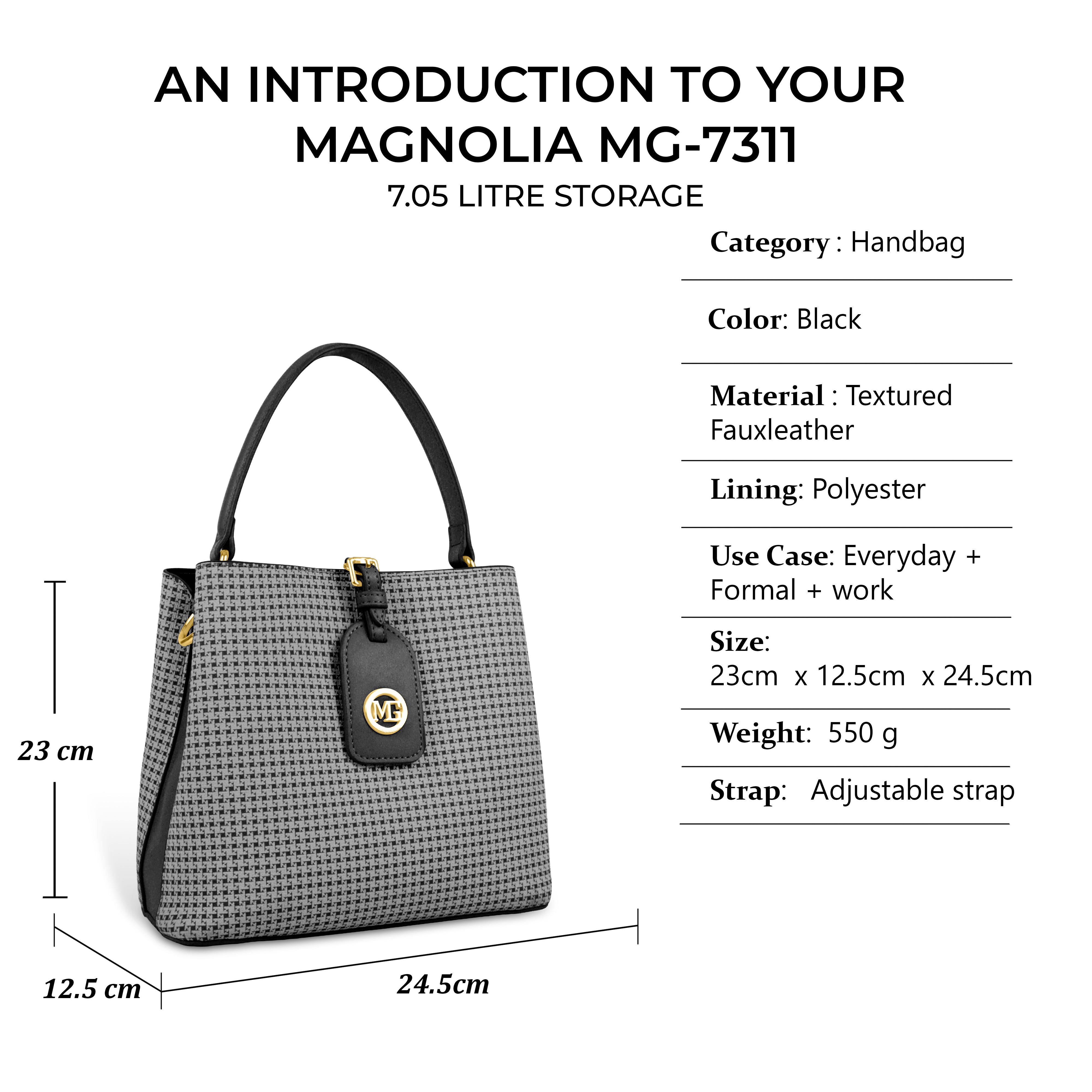 Magnolia Premium Textured Handbag for Women with Detachable Sling Strap