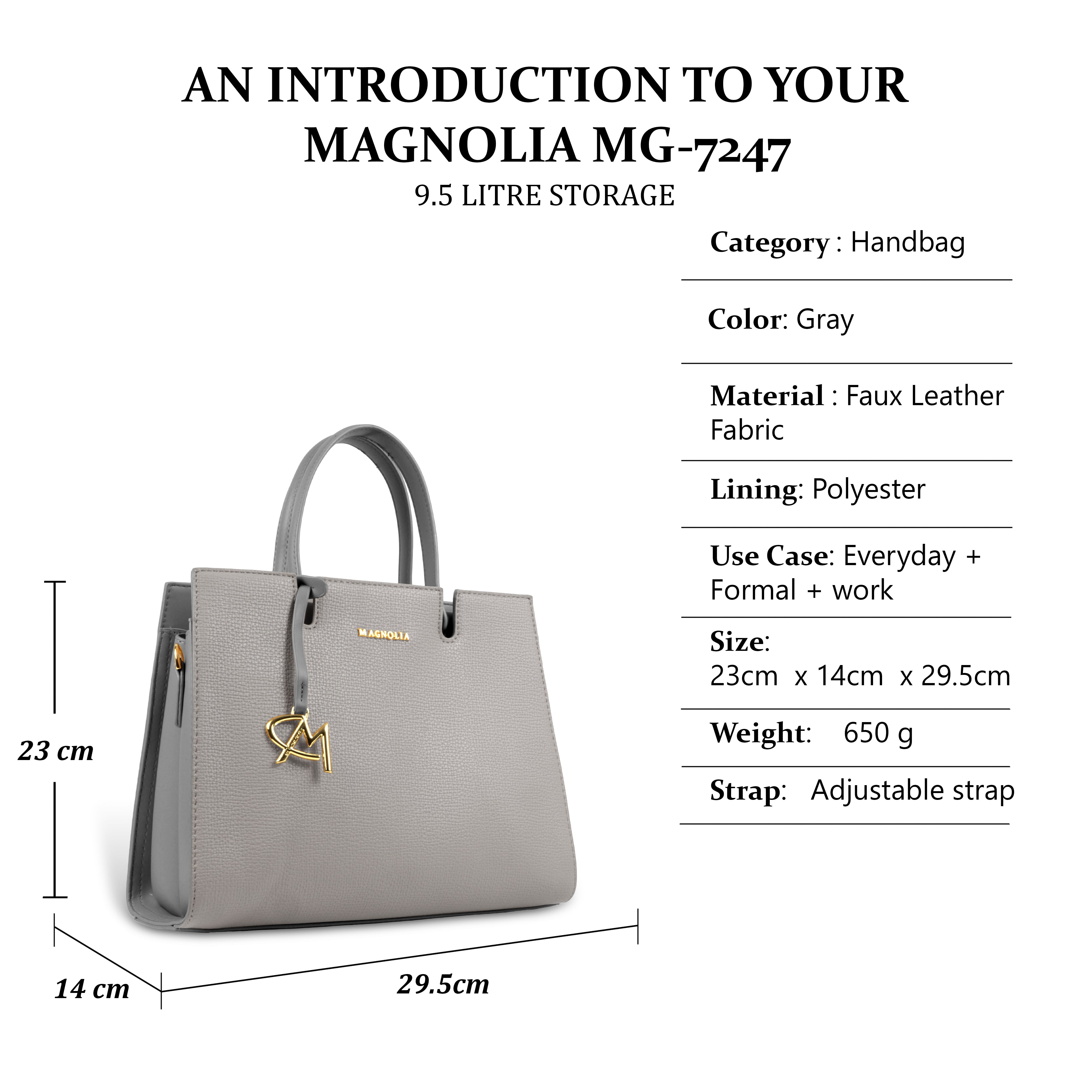 Magnolia Women’s Handbag – 9.5L Spacious Faux Leather Tote in Gray