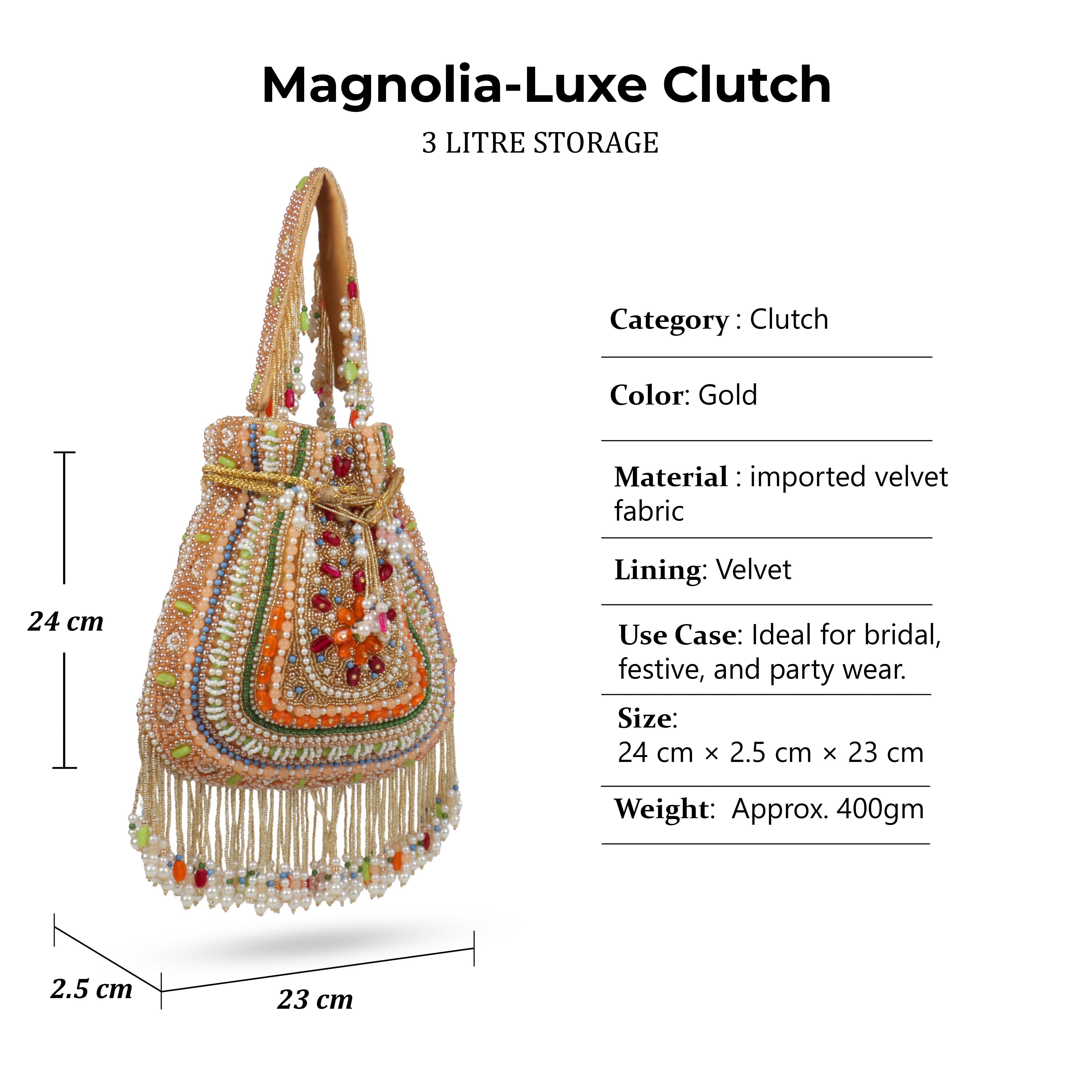Magnolia Luxe Gold Bridal & Party Clutch with Beaded Pearl Tassels