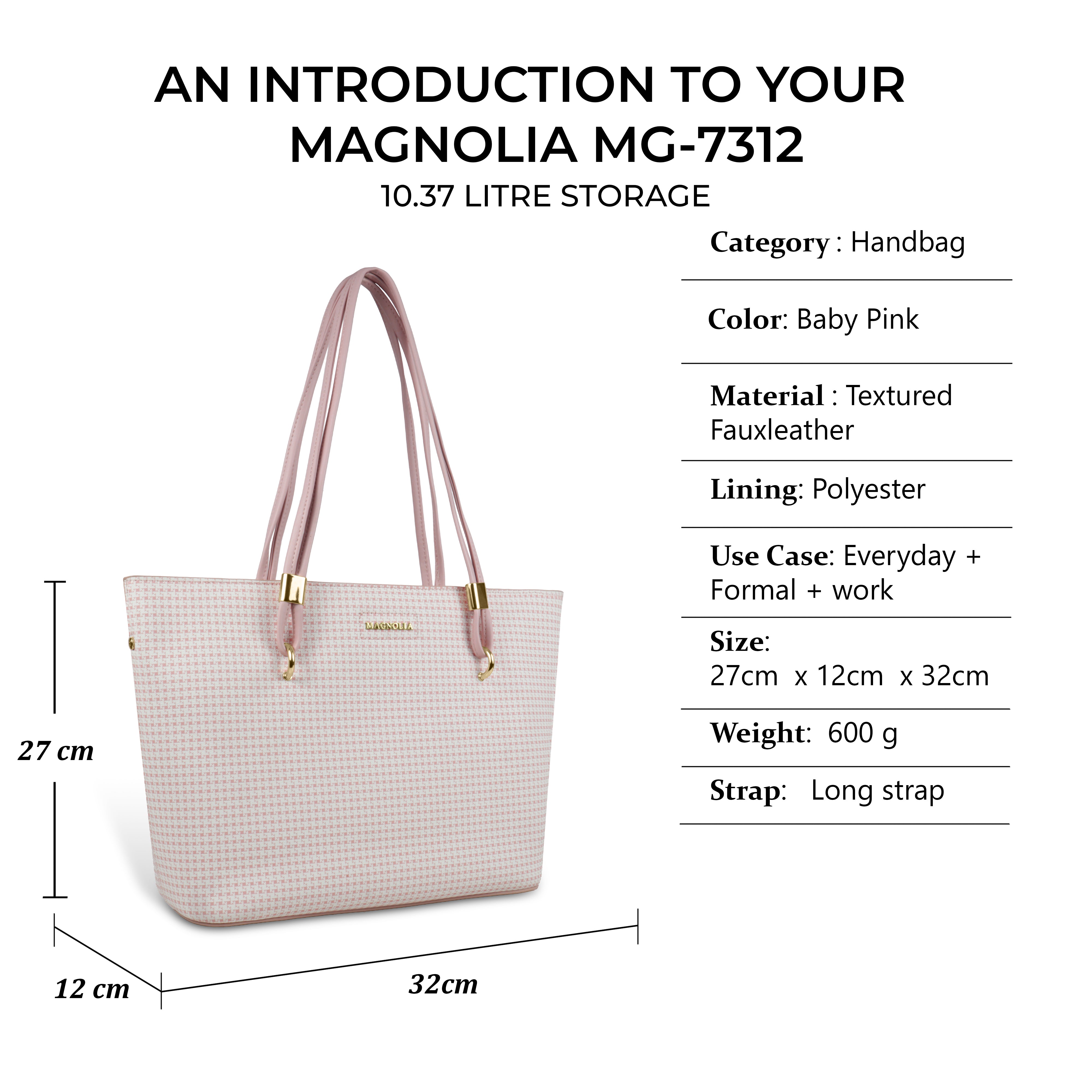 Magnolia Stylish Textured Tote Bag for Women with Spacious Compartments