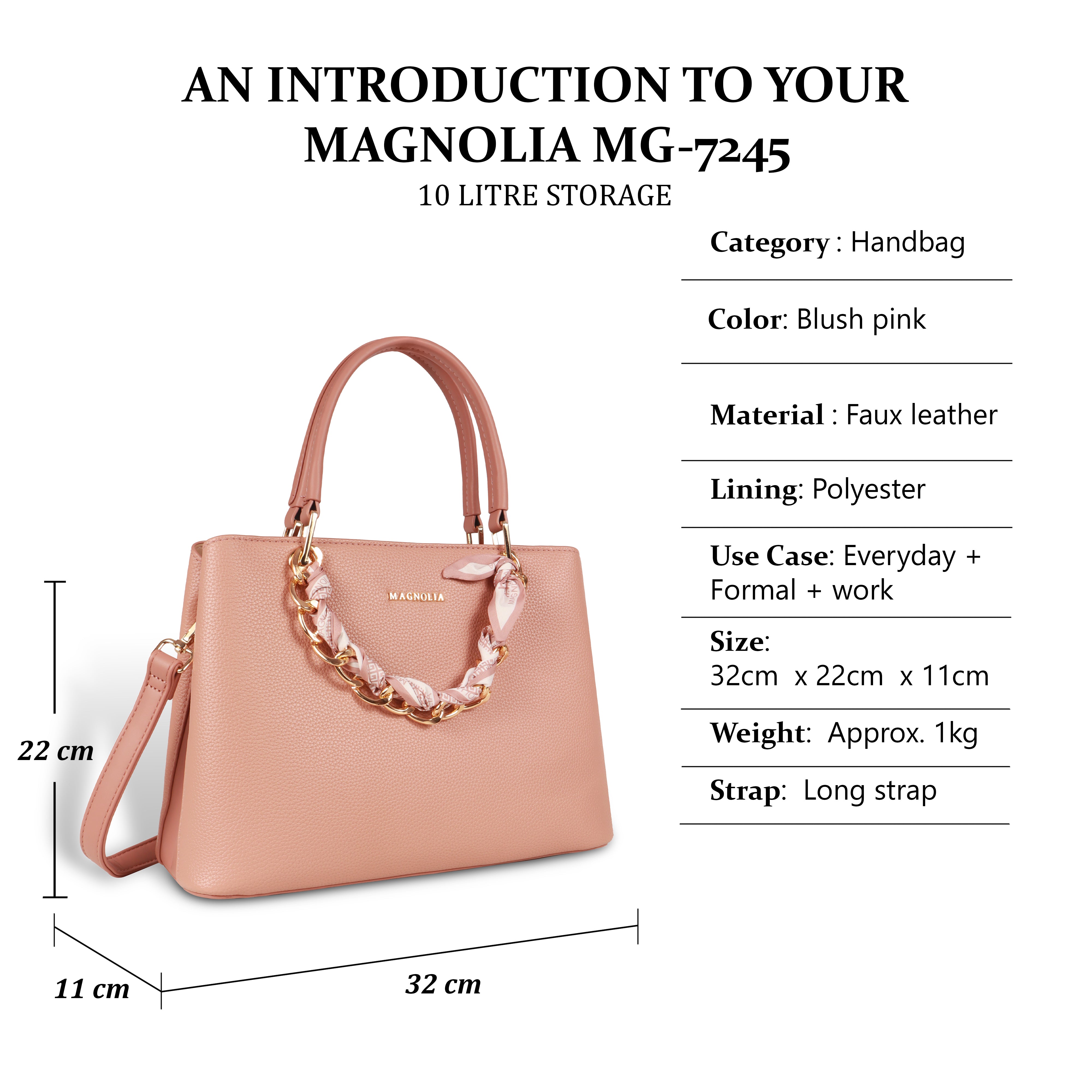Magnolia Elegant Textured Handbag with Scarf Chain Handle – Blush Pink – Small Structured PU Leather Bag