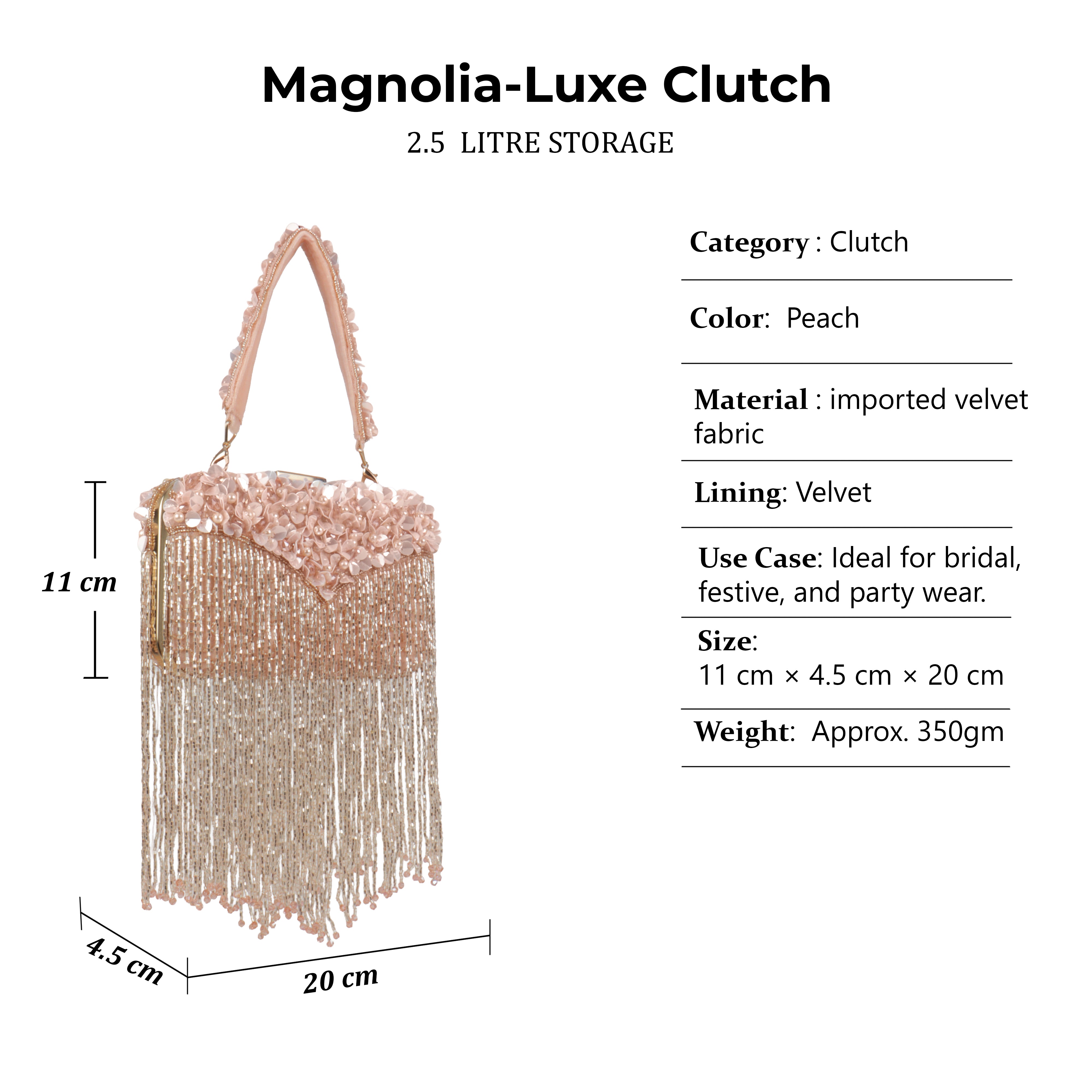 Magnolia-Luxe Peach Clutch with Embellished Fringe Detail