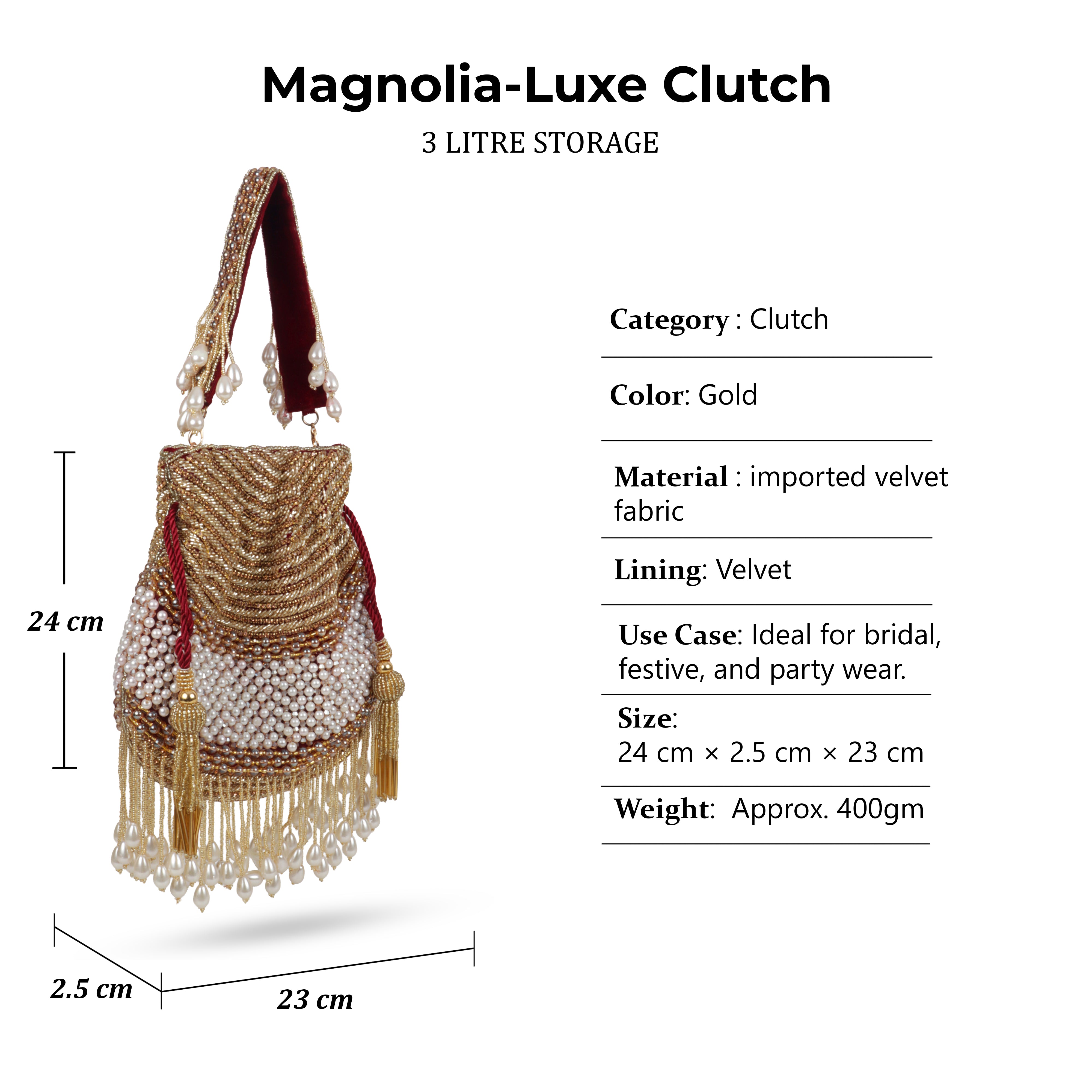 Magnolia Luxe Gold Bridal & Party Clutch with Pearl & Beaded Tassels