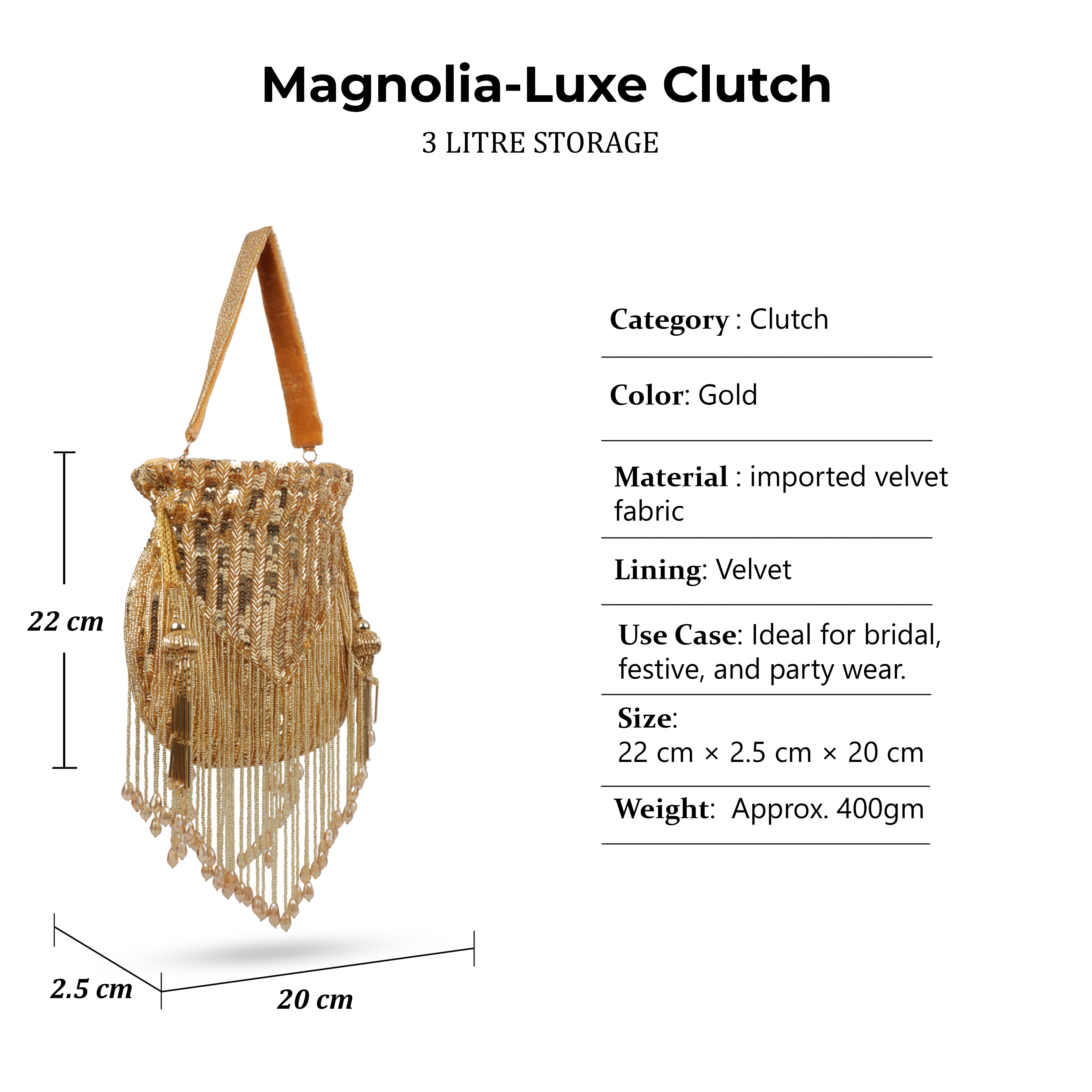 Magnolia Luxe Gold Bridal & Party Clutch Bag with Beaded Tassels