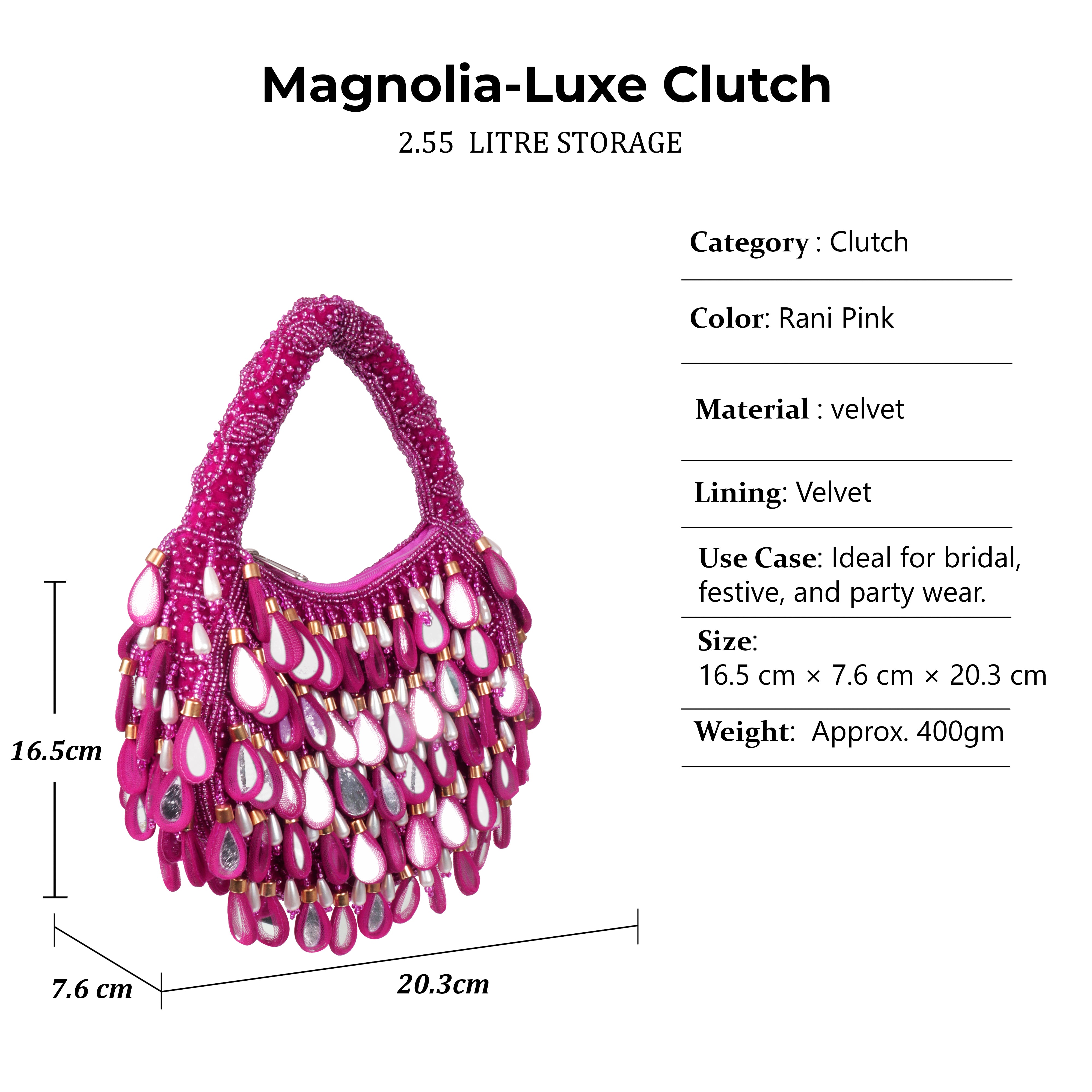 Magnolia-Luxe Rani Pink Velvet Clutch Bag – Bridal & Party Wear Handbag