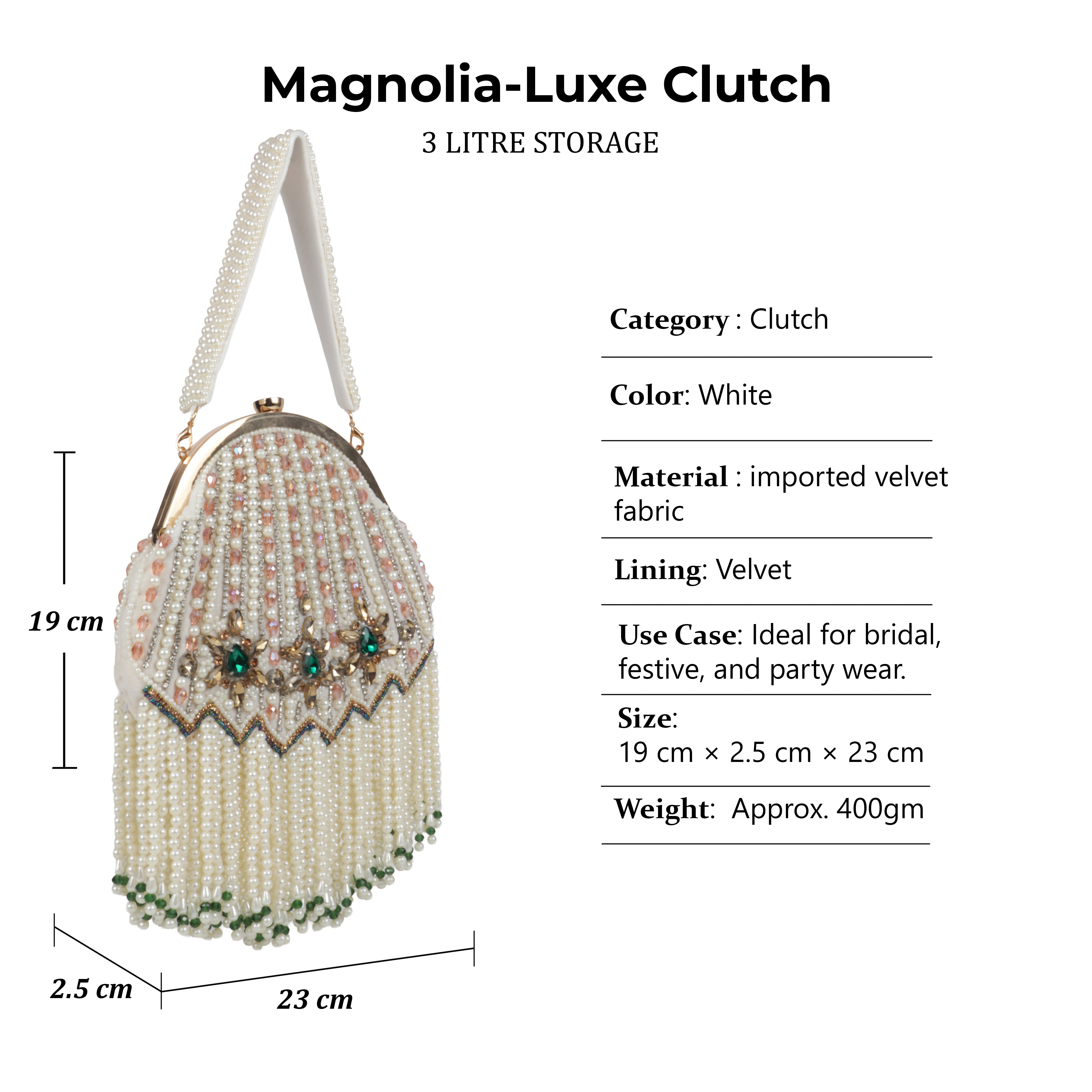 Magnolia-Luxe White Velvet Beaded Clutch Bag – Bridal & Party Wear Handbag