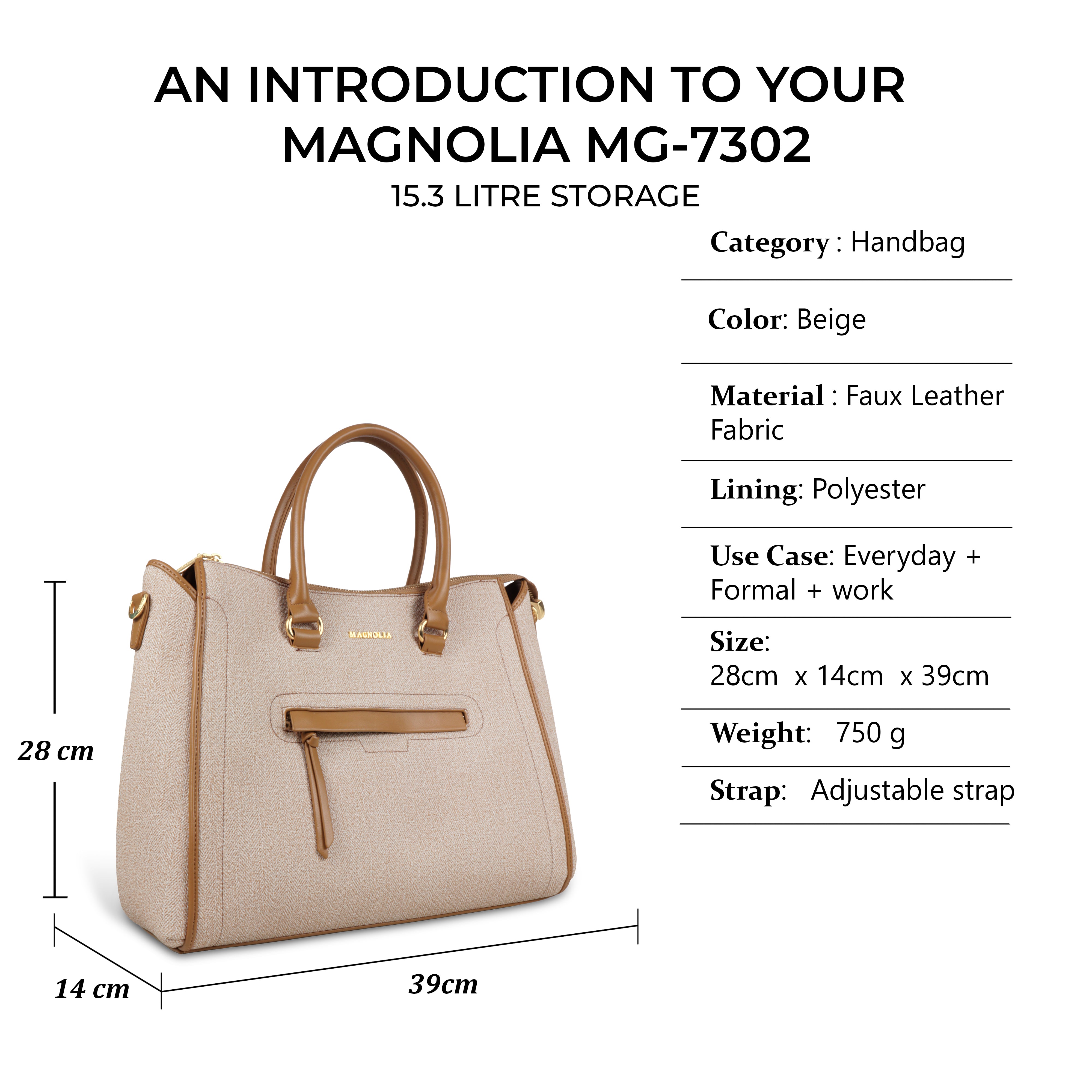 Magnolia Stylish Textured Handbag for Women - Elegant Shoulder Tote with Detachable Strap