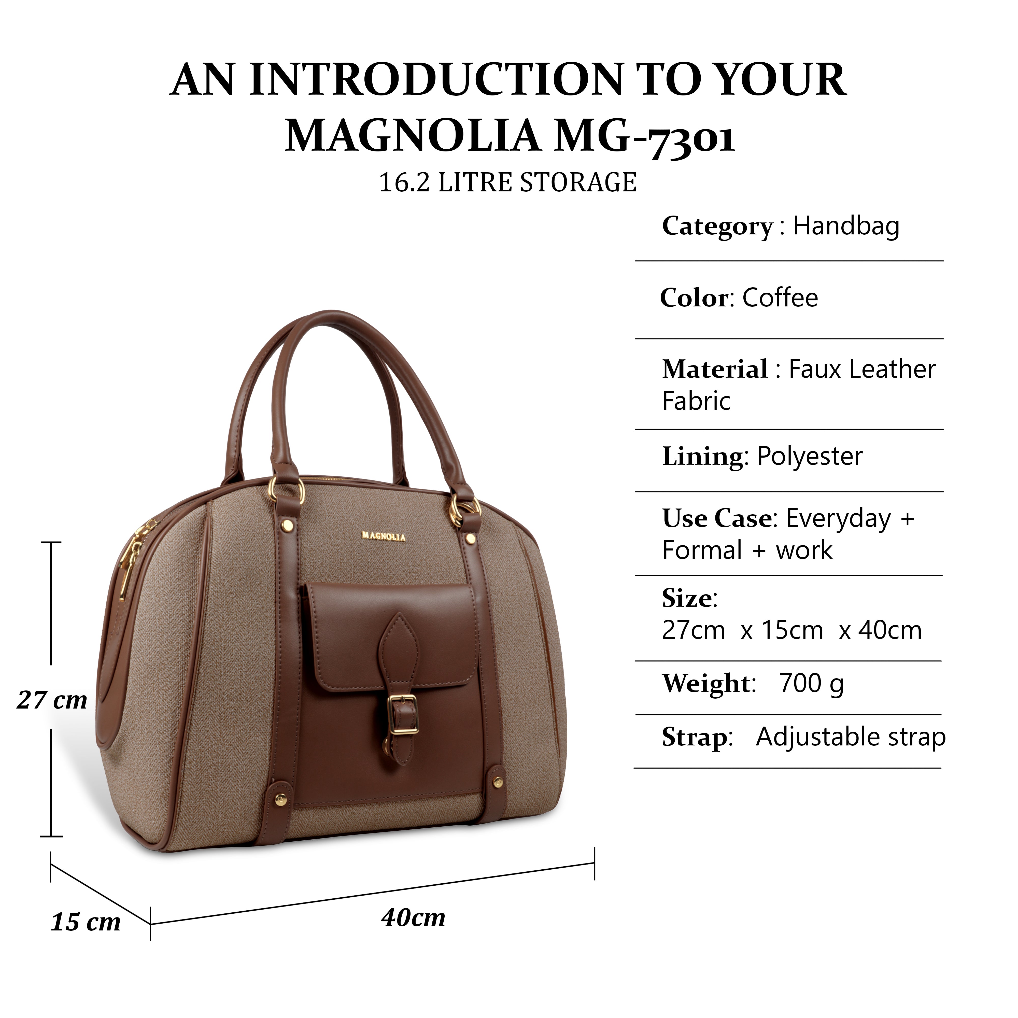 Magnolia Elegant Leatherette Handbag for Women with Detachable Strap