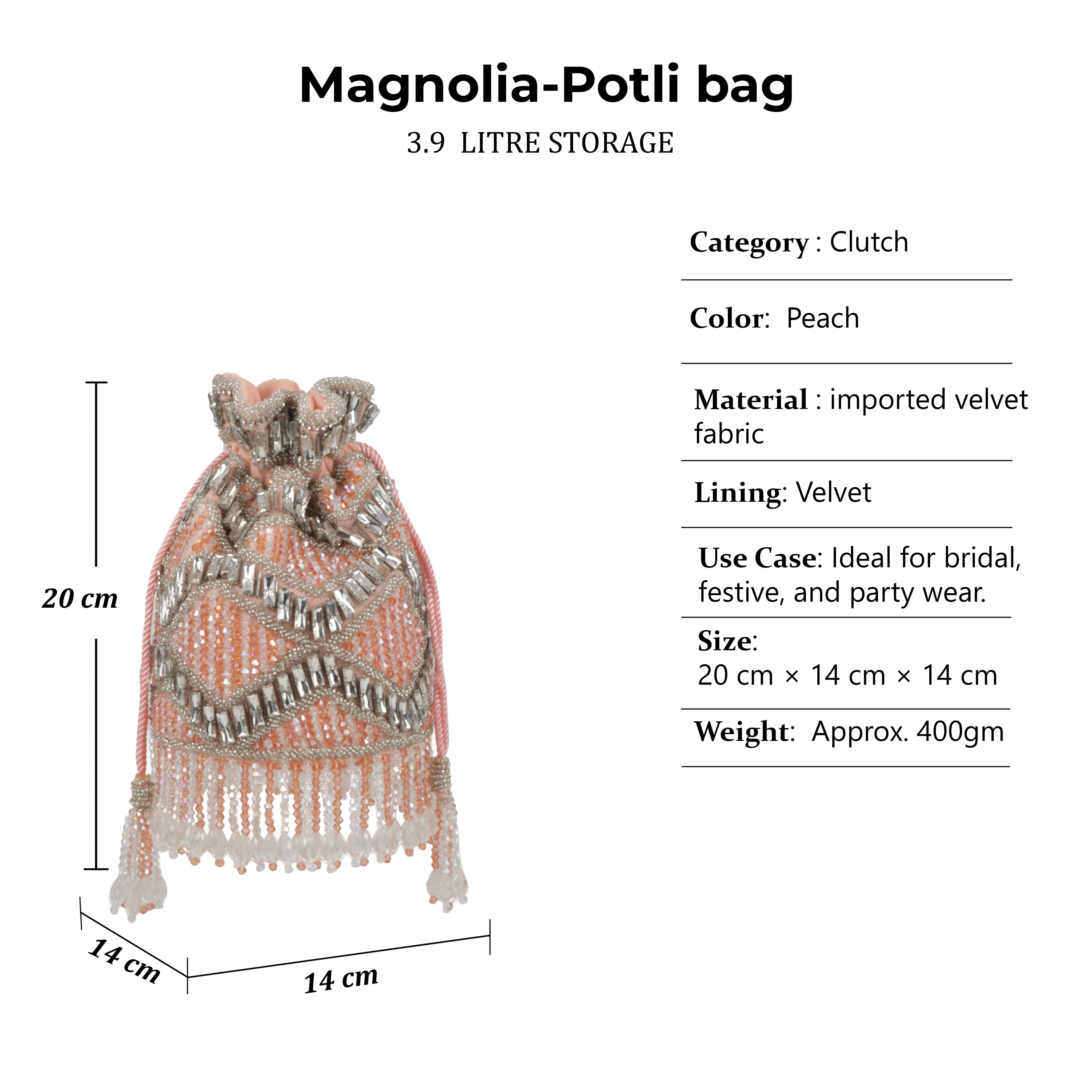 Magnolia Velvet Embroidered Potli Bag – Peach