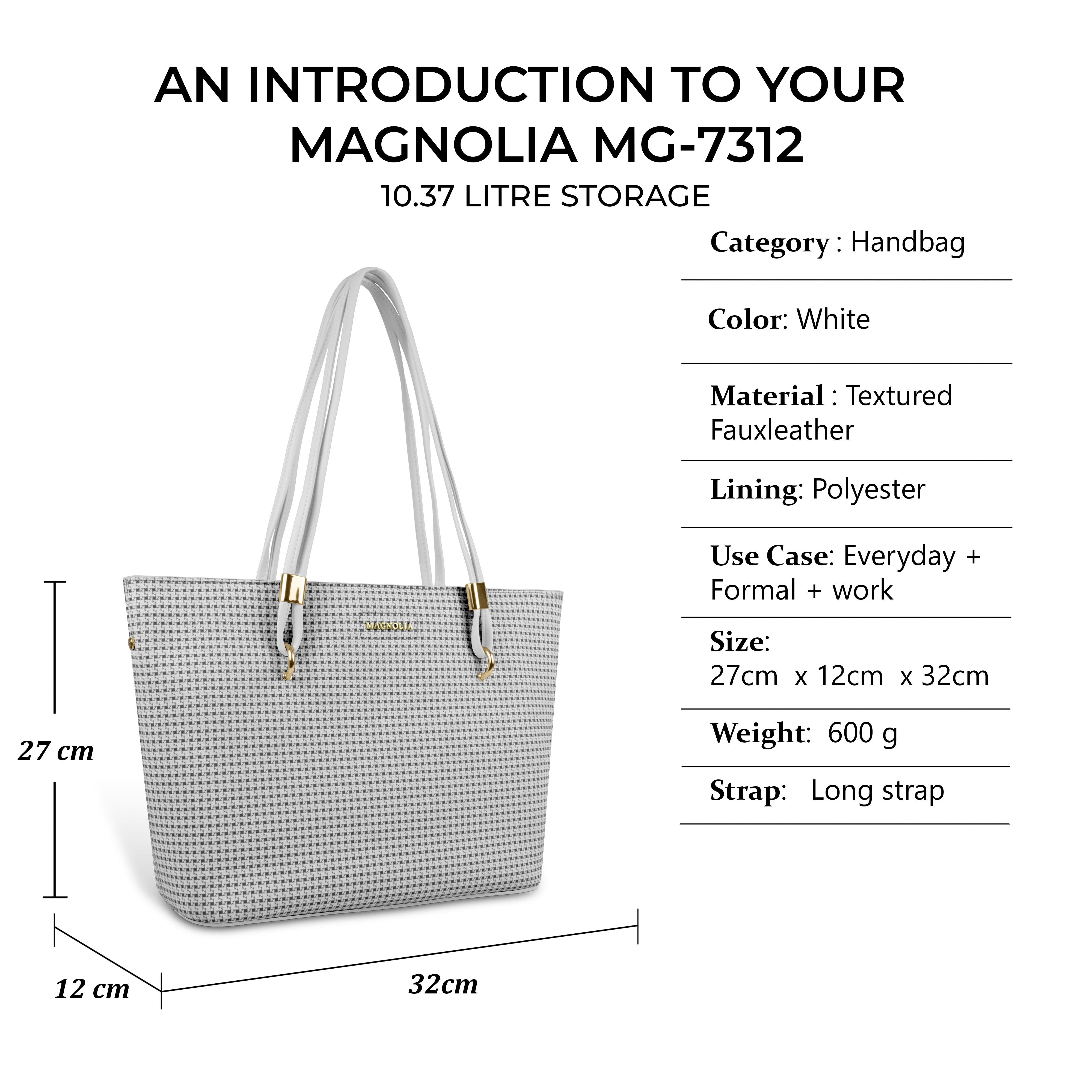 Magnolia Stylish Textured Tote Bag for Women with Spacious Compartments