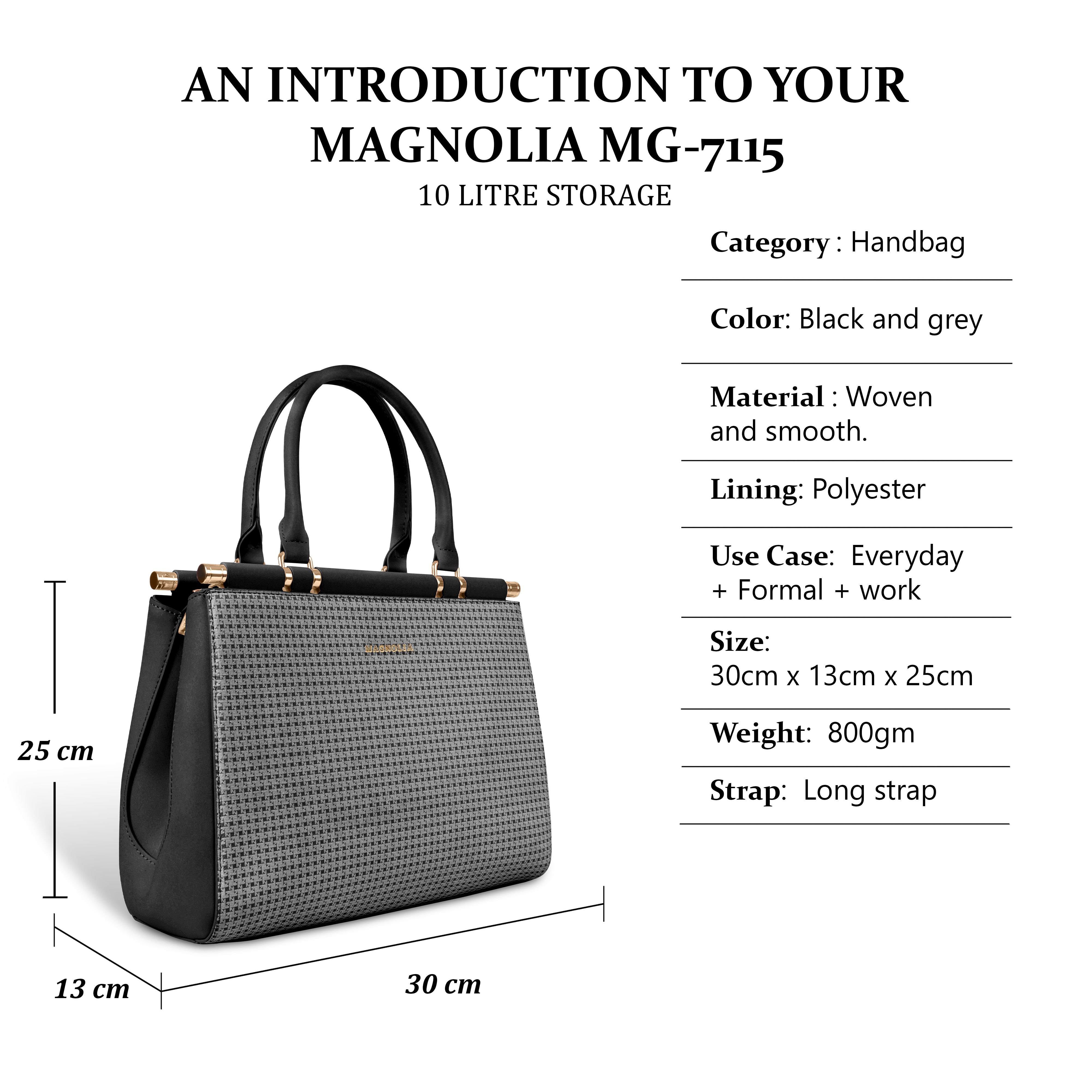 Magnolia Woven Texture Handbag | Black | 10L Storage | Adjustable Strap | Spacious Interior