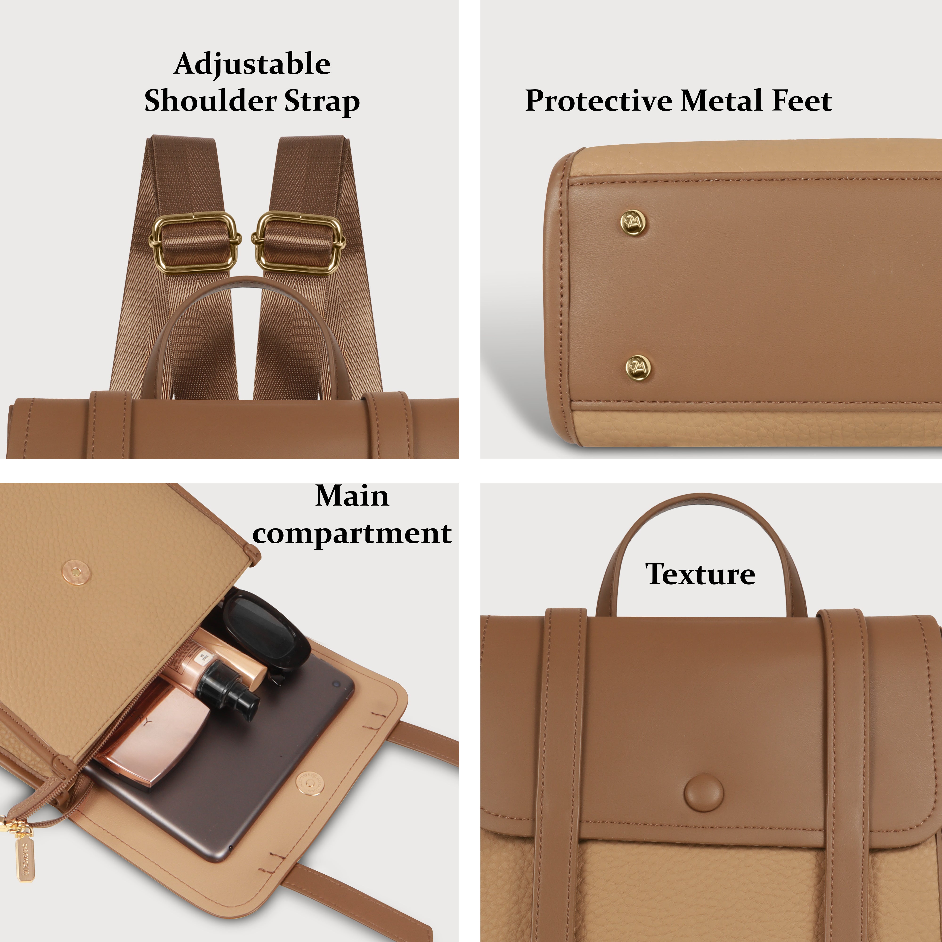 Magnolia Tan Vegan Leather Backpack for Women | 10.5L Stylish Casual Daypack with Long Strap