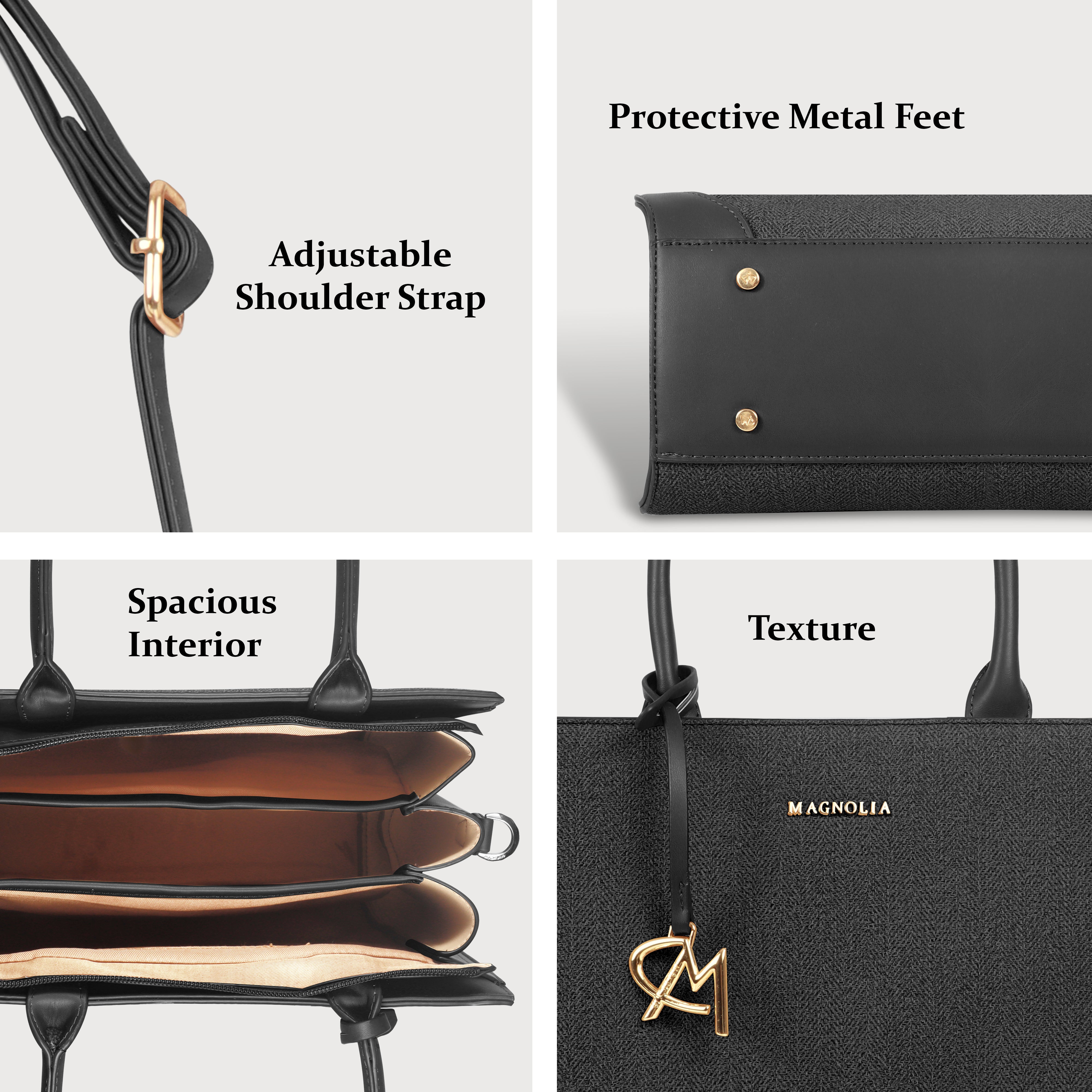 Magnolia Structured PU Leather Handbag for Women | 10.5L Stylish Office & Everyday Bag with Long Strap