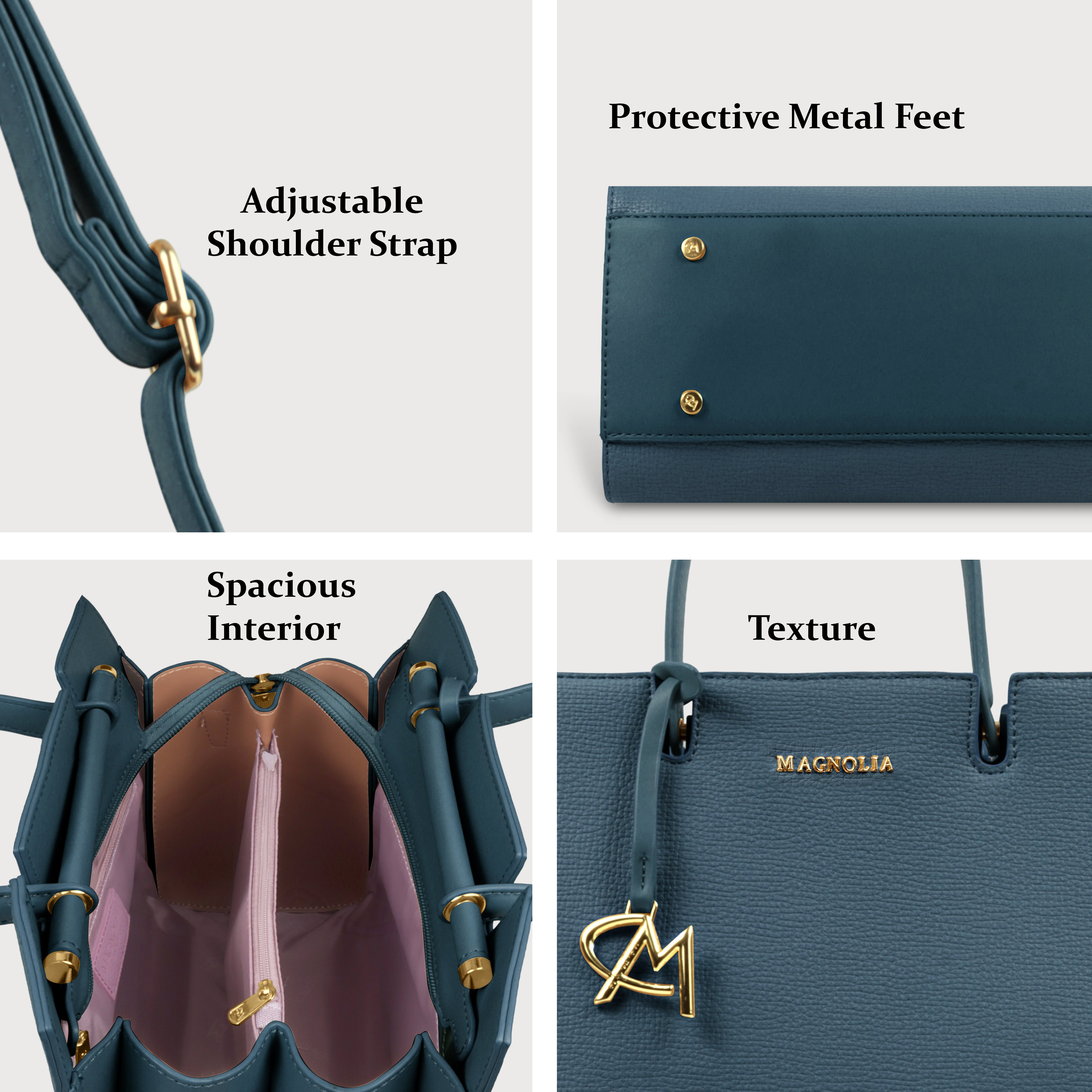 Magnolia Women’s Handbag – 9.5L Spacious Faux Leather Tote in Blue