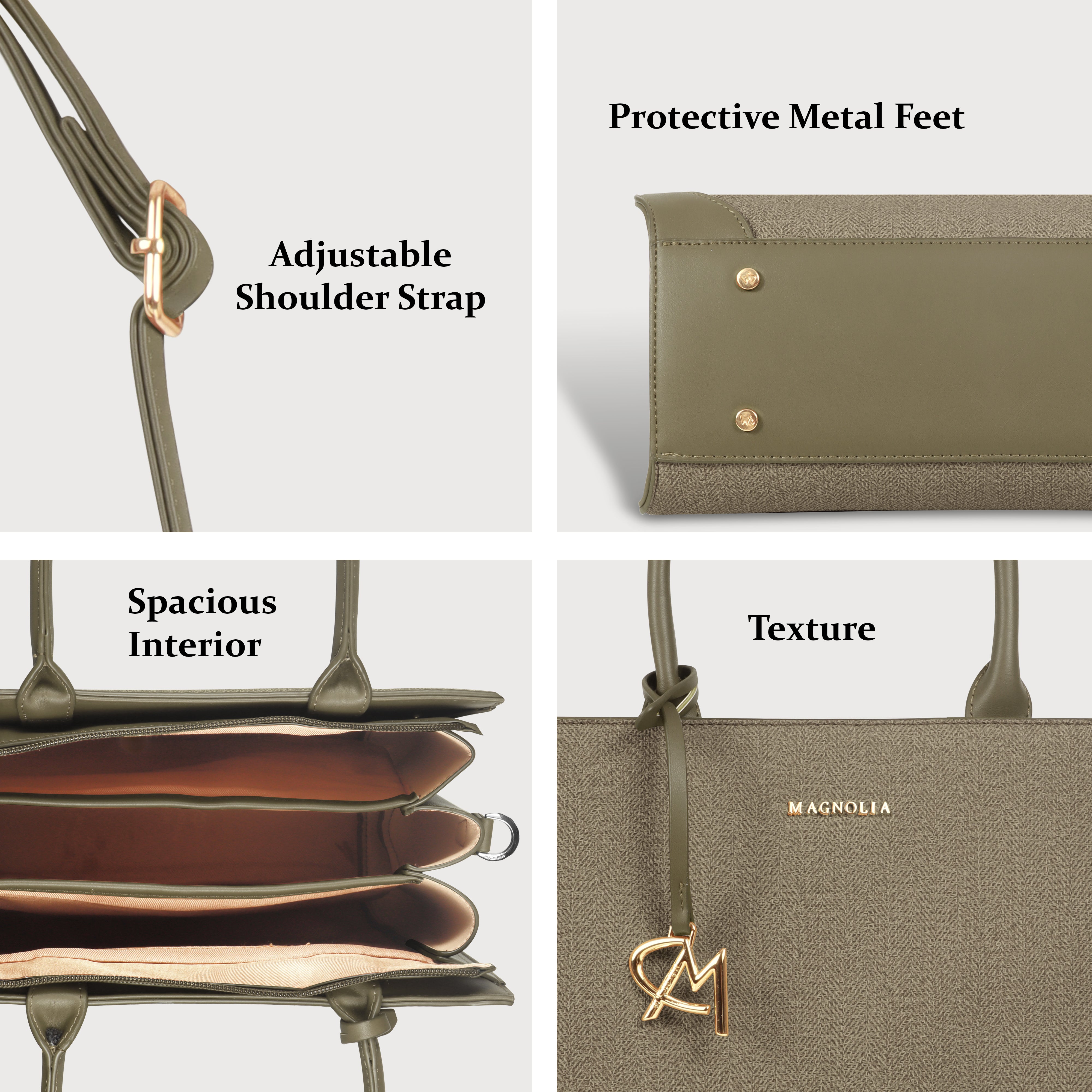 Magnolia Structured PU Leather Handbag for Women | 10.5L Stylish Office & Everyday Bag with Long Strap