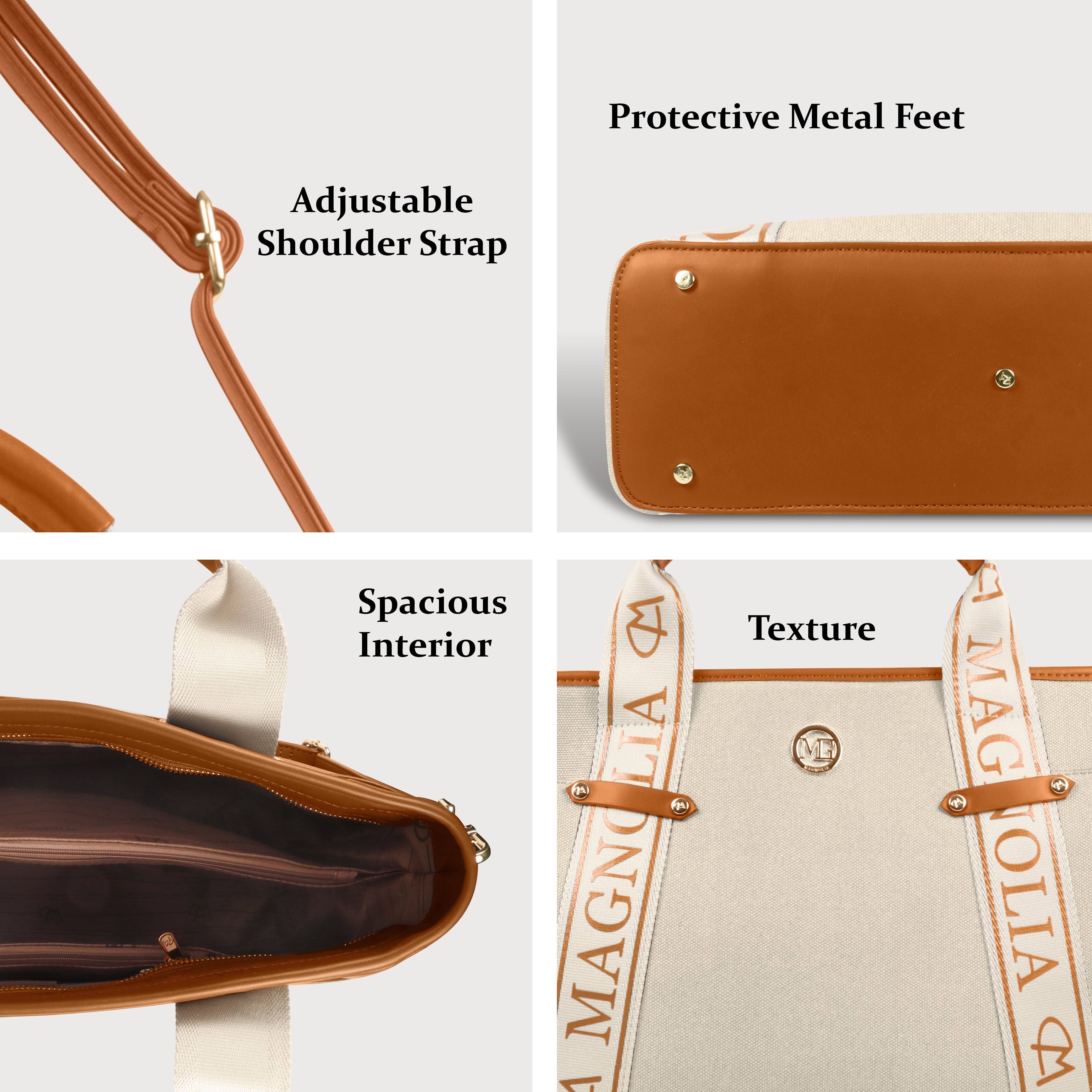 Magnolia® Vegan Leather Tan Handbag – 15L Spacious Tote for Everyday & Work Use