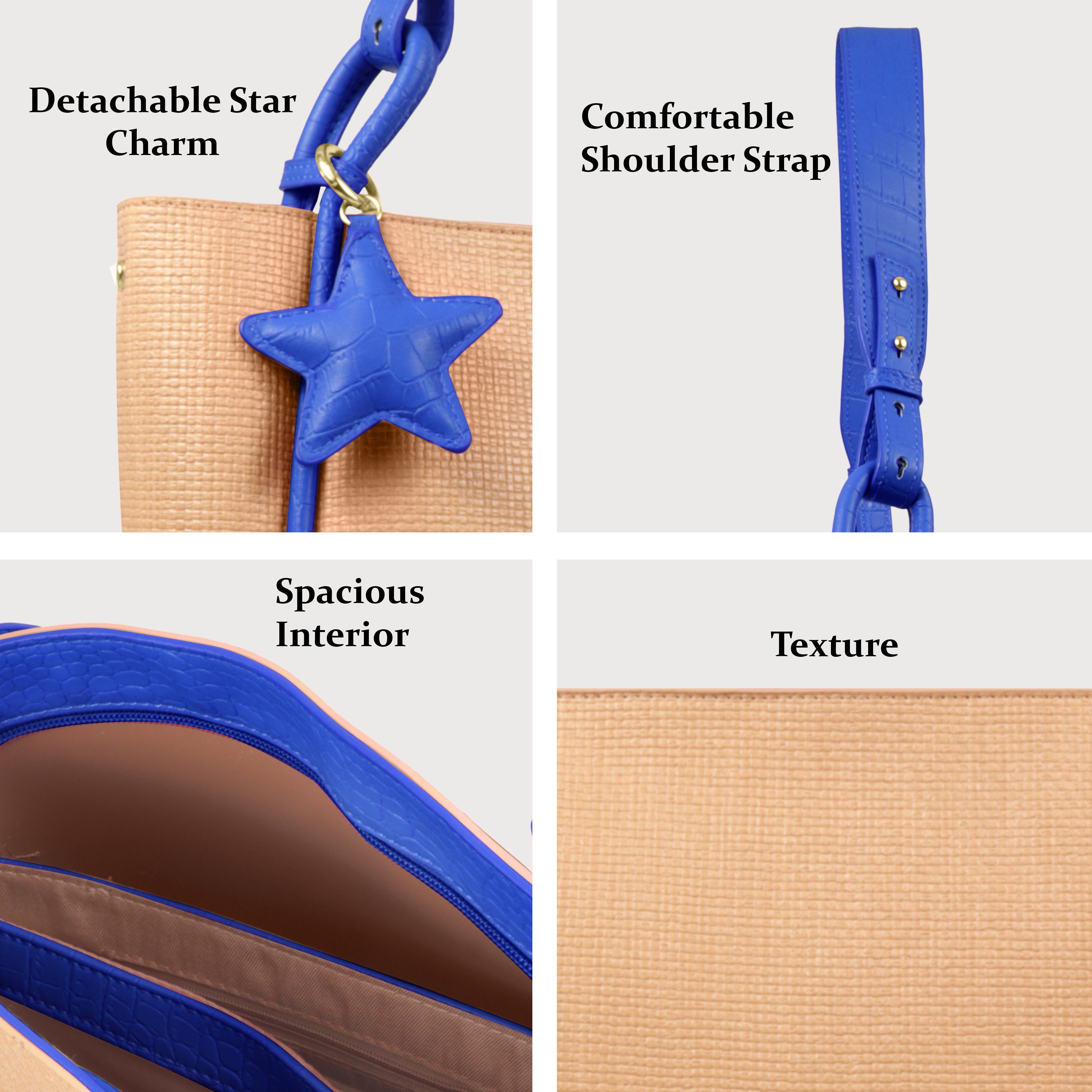Stylish Leather Tote Bag with Star Charm & Spacious Interior