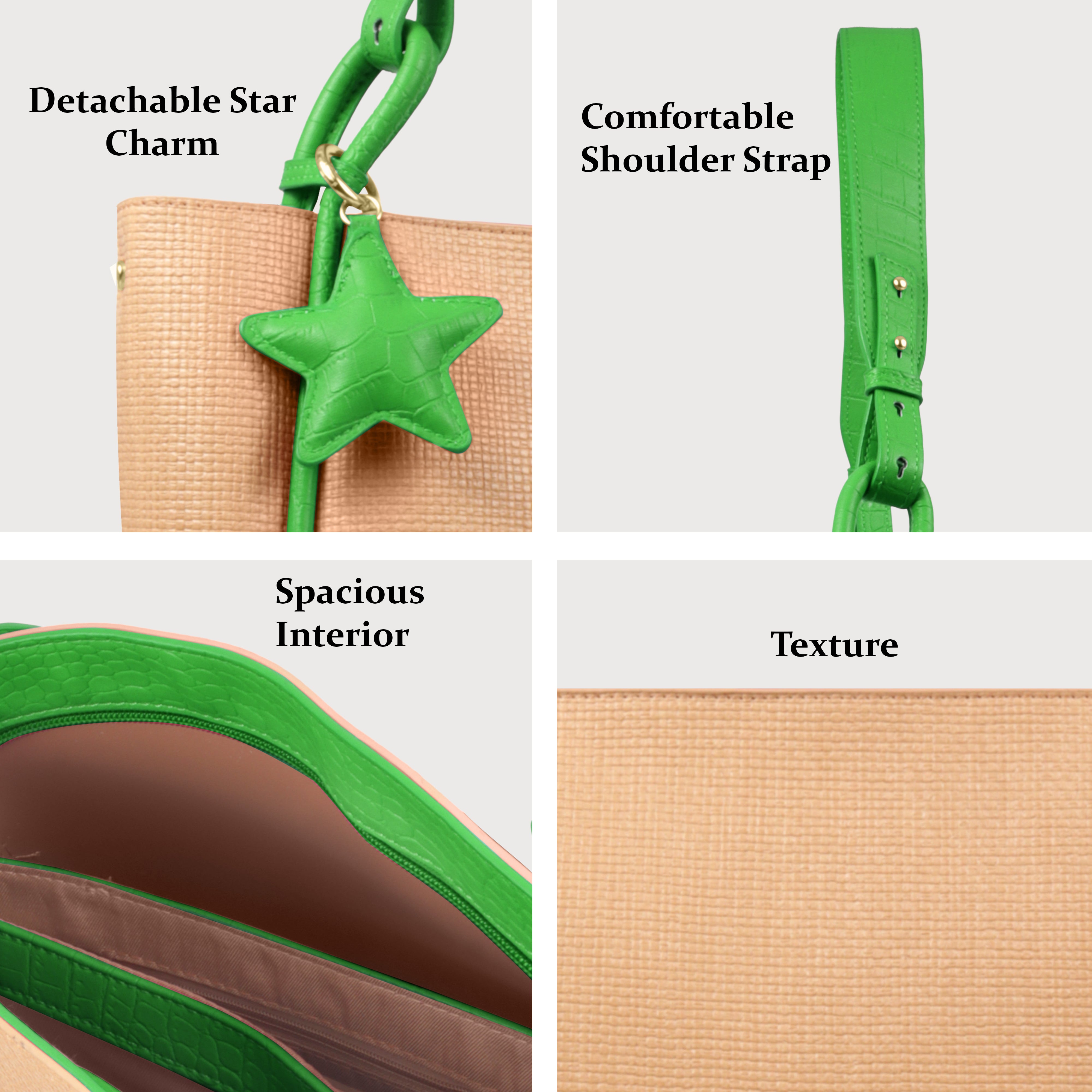 Stylish Leather Tote Bag with Star Charm & Spacious Interior