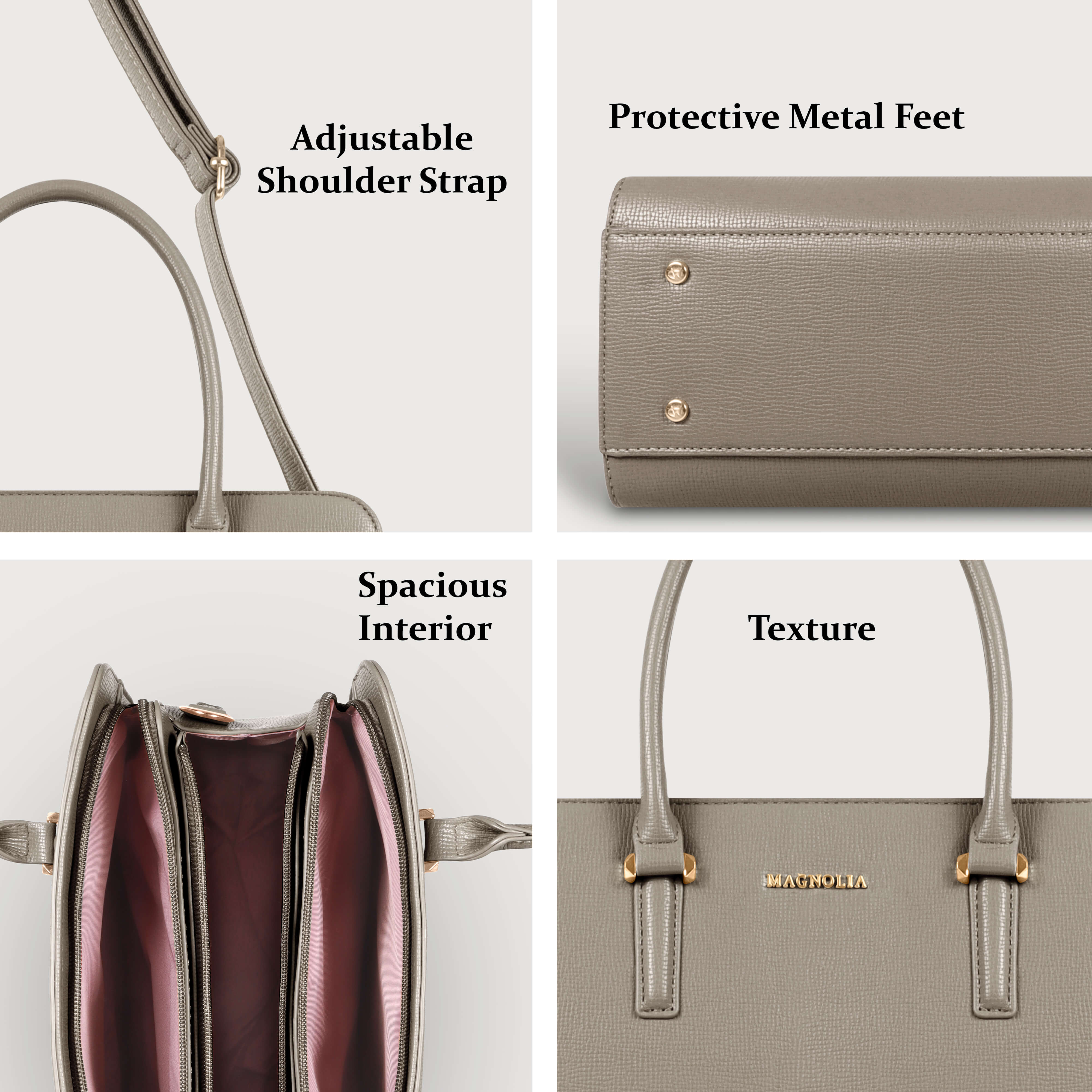 Magnolia® Prime Beige Carryall Vegan LeatherHandbag with Spacious Interior & Long Strap – Bronze