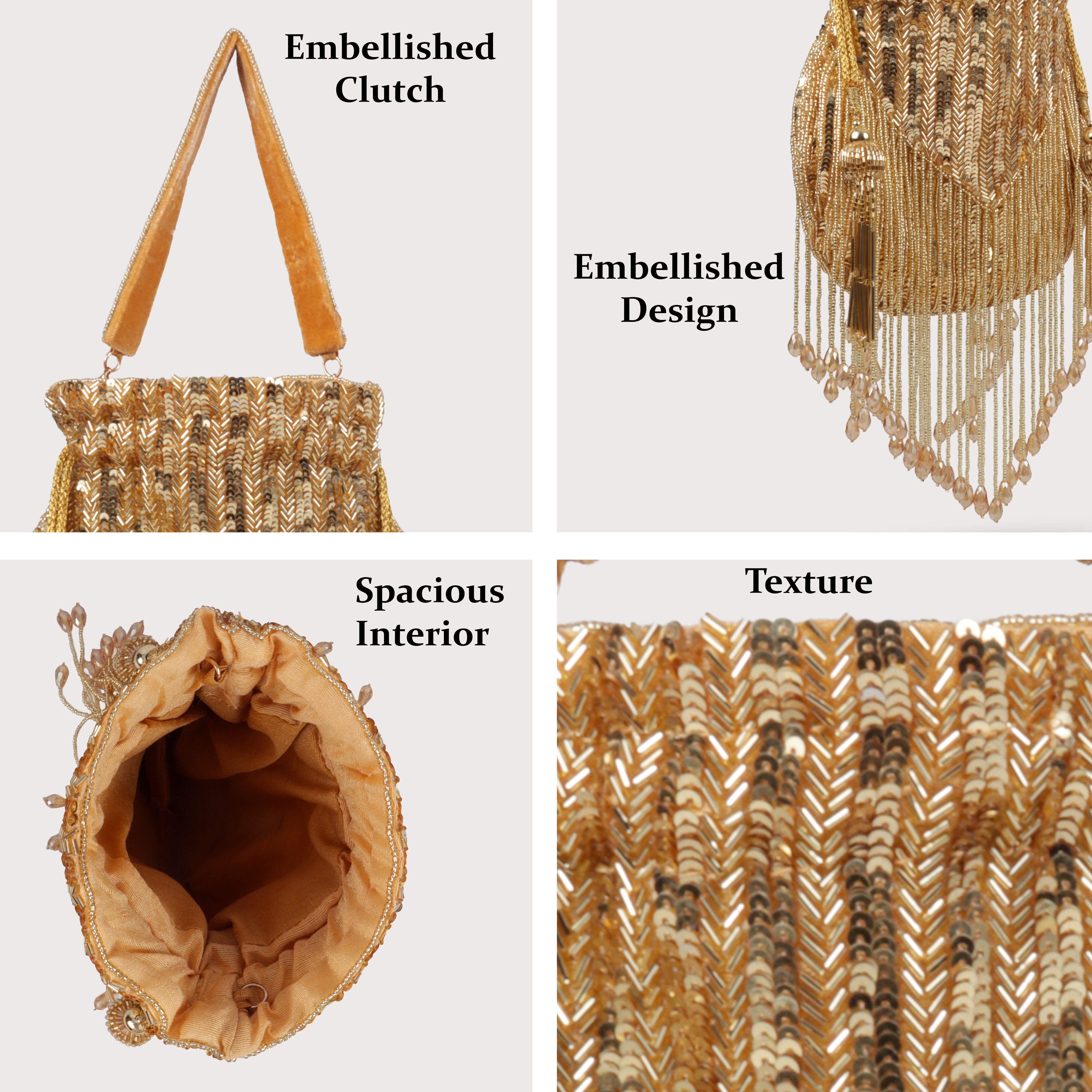 Magnolia Luxe Gold Bridal & Party Clutch Bag with Beaded Tassels