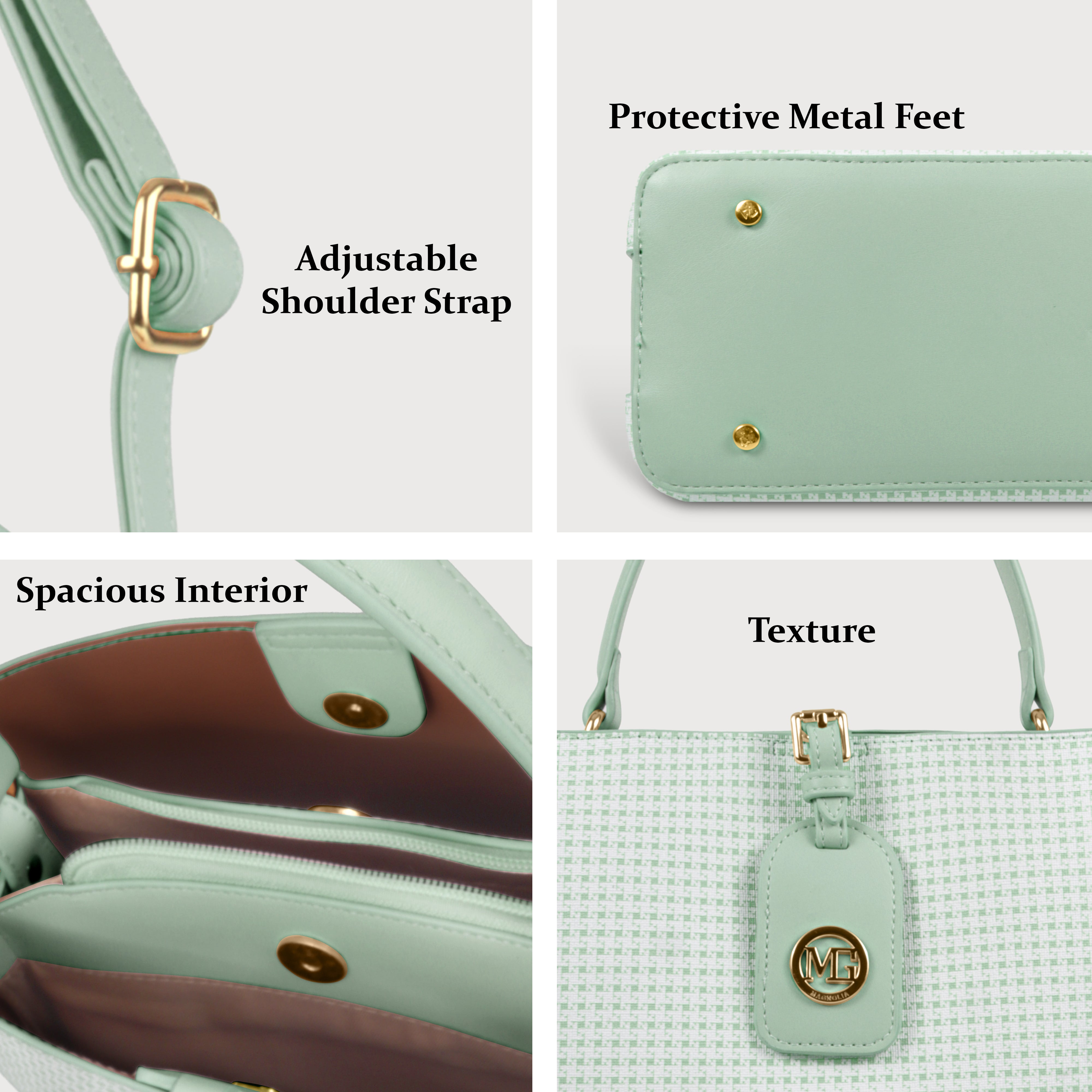 Magnolia Premium Textured Handbag for Women with Detachable Sling Strap
